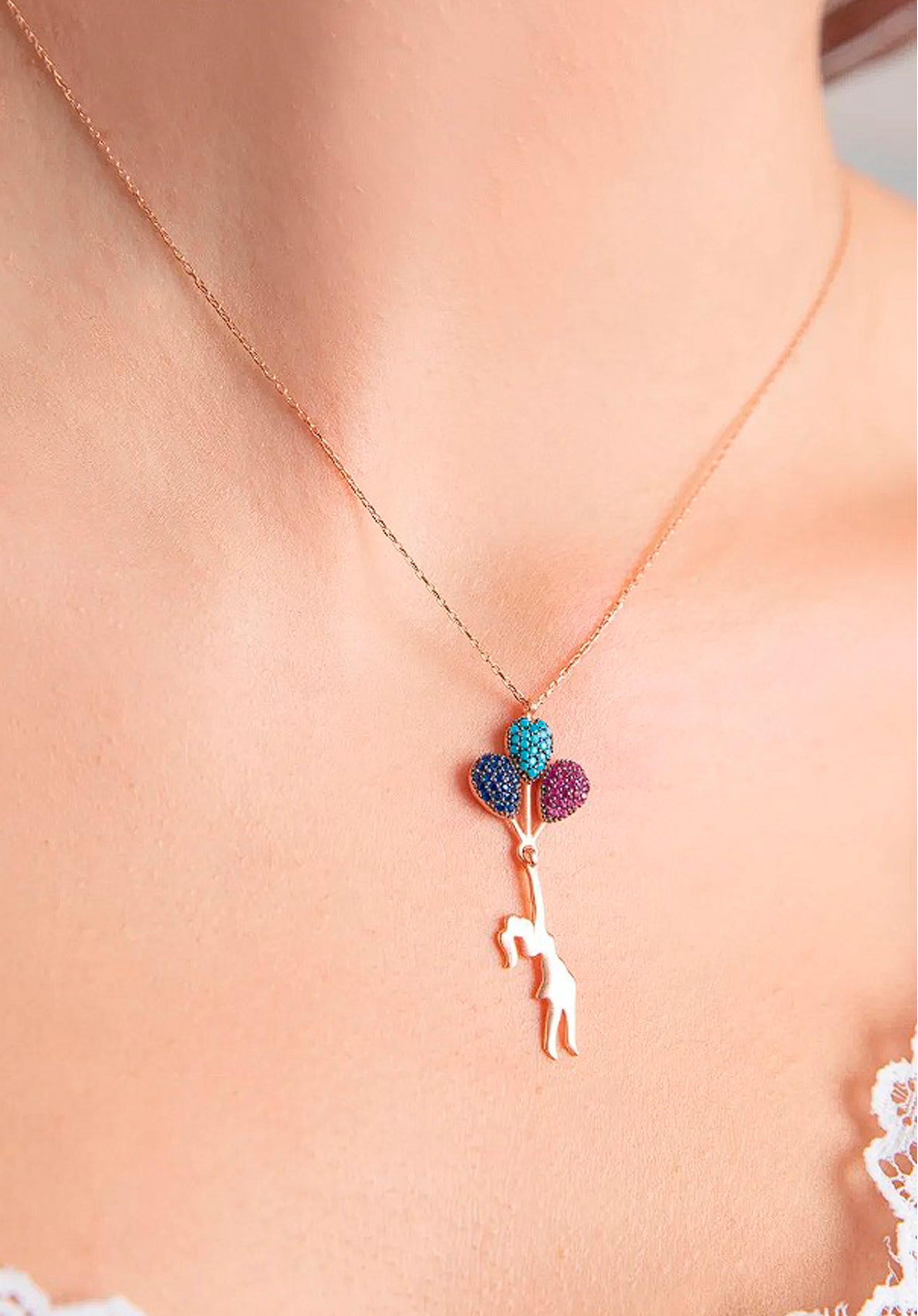 Girl on baloons pendant necklace

Metal: 925 silver
Size :  43 sm (necklace length)
Weight 1.5 gr.

Gemstones:
 colored gemstones - lab sapphires, lab rubies and lab turquose

Pendant will be shipped in 3 days after purchase.