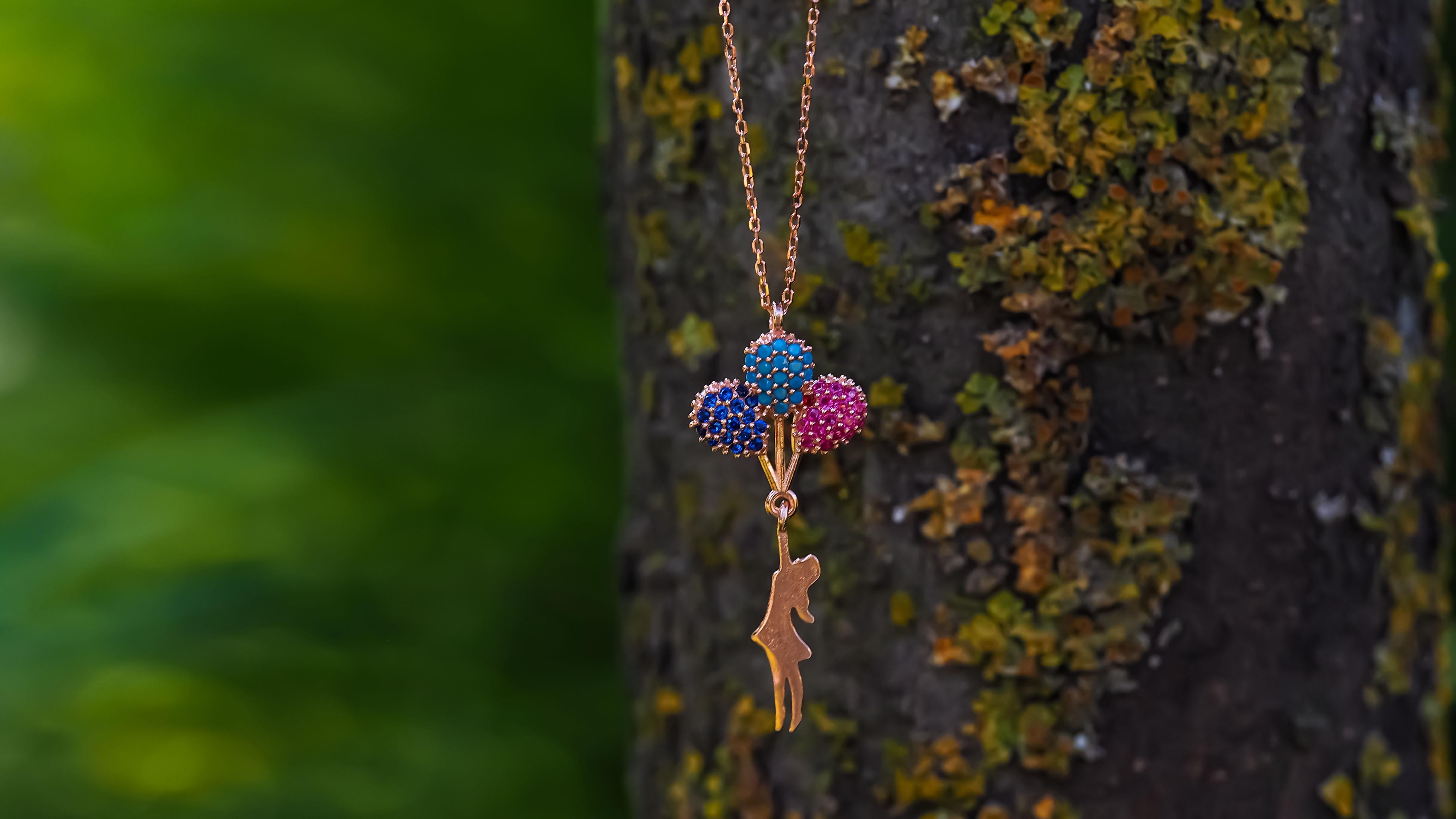 Women's Girl on baloons pendant necklace