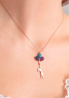 Girl on baloons pendant necklace in 14k gold