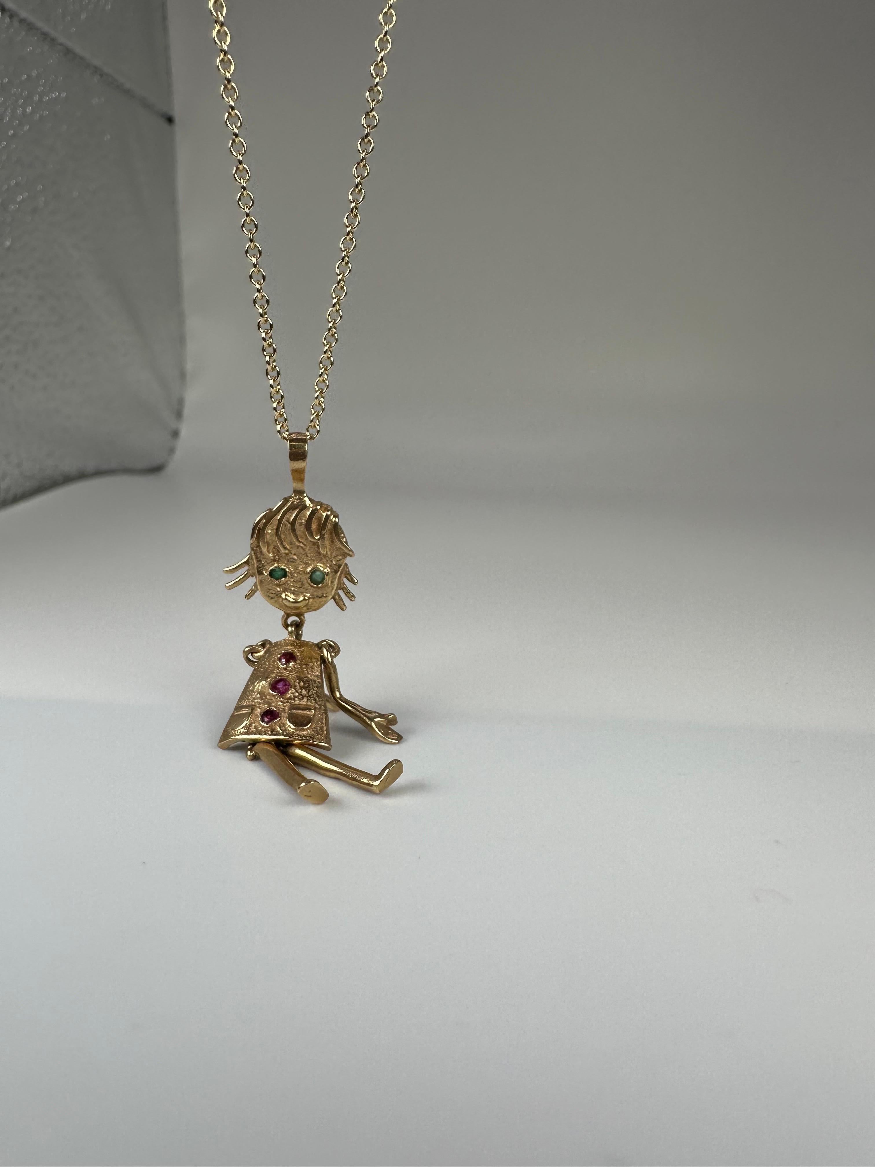 Halskette mit Mädchenanhänger Rare Find Custom Anhänger aus 14 Karat Gelbgold (Rundschliff)