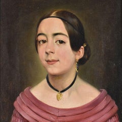 Mädchenporträtgemälde mit Ohrring und Halskette, Öl auf Leinwand