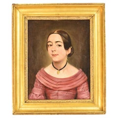 Peinture de portrait d'une jeune fille avec peinture de boucles d'oreilles et de colliers, huile sur toile