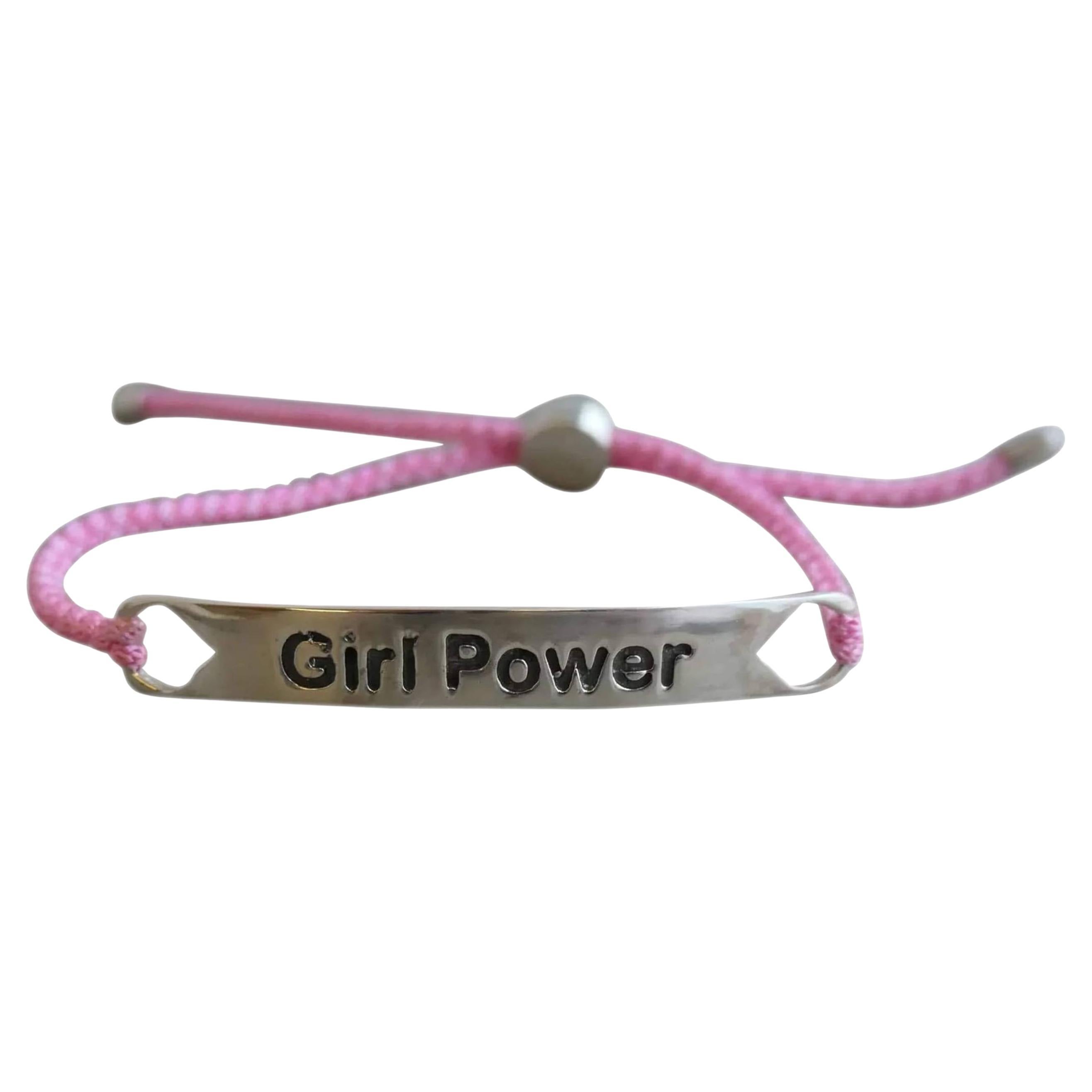Girl Power Pink Cord Sterling Silver Wrap Bracelet