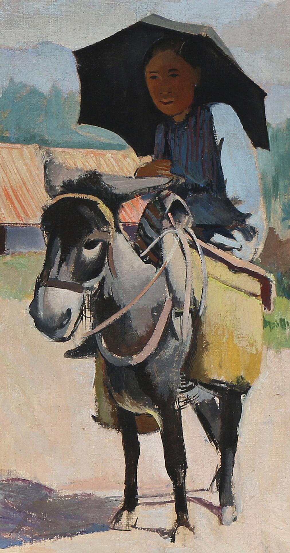 Modern Girl Riding Donkey by Victor Isbrand