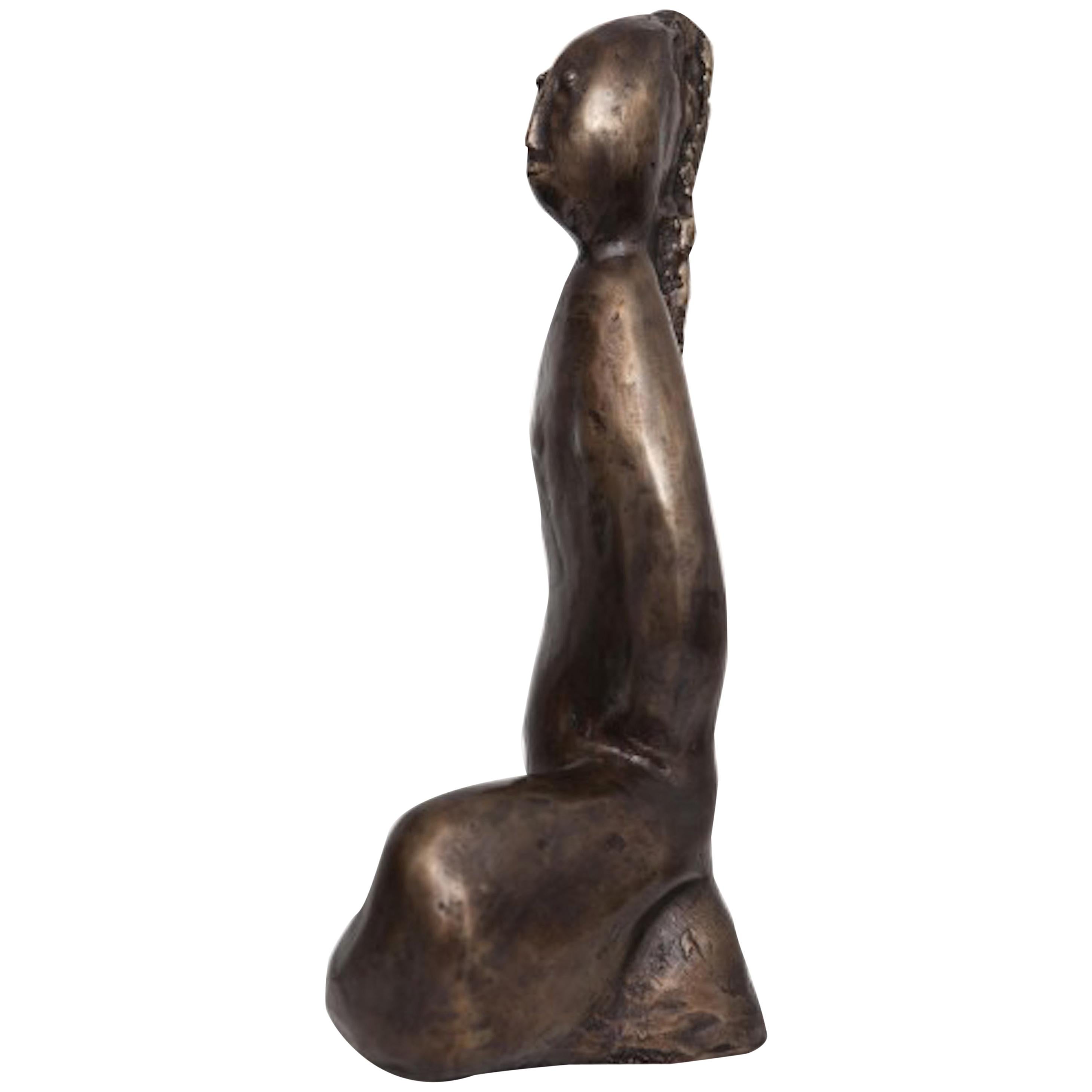 'Girl seated' One of a kind bronze sculpture For Sale
