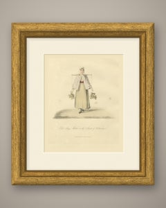 Girl selling Matches in Rotterdam, Street Seller, Antique Print, 1817