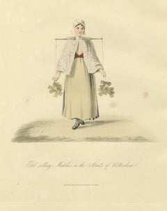 Girl selling Matches in Rotterdam, Street Seller, Antique Print, 1817
