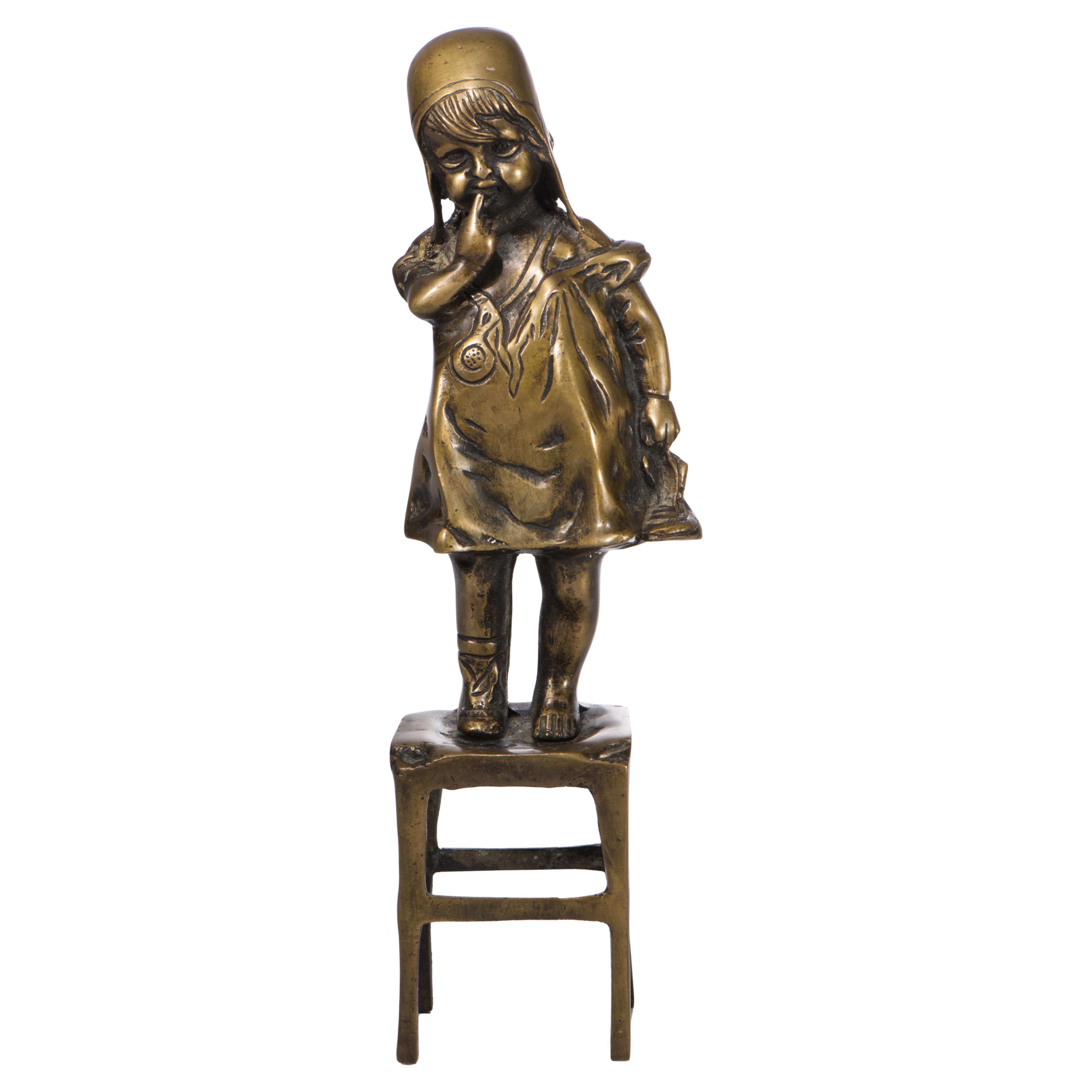 Girl Standing on a Stool, Bronze Sculpture in Style of Juan Clara