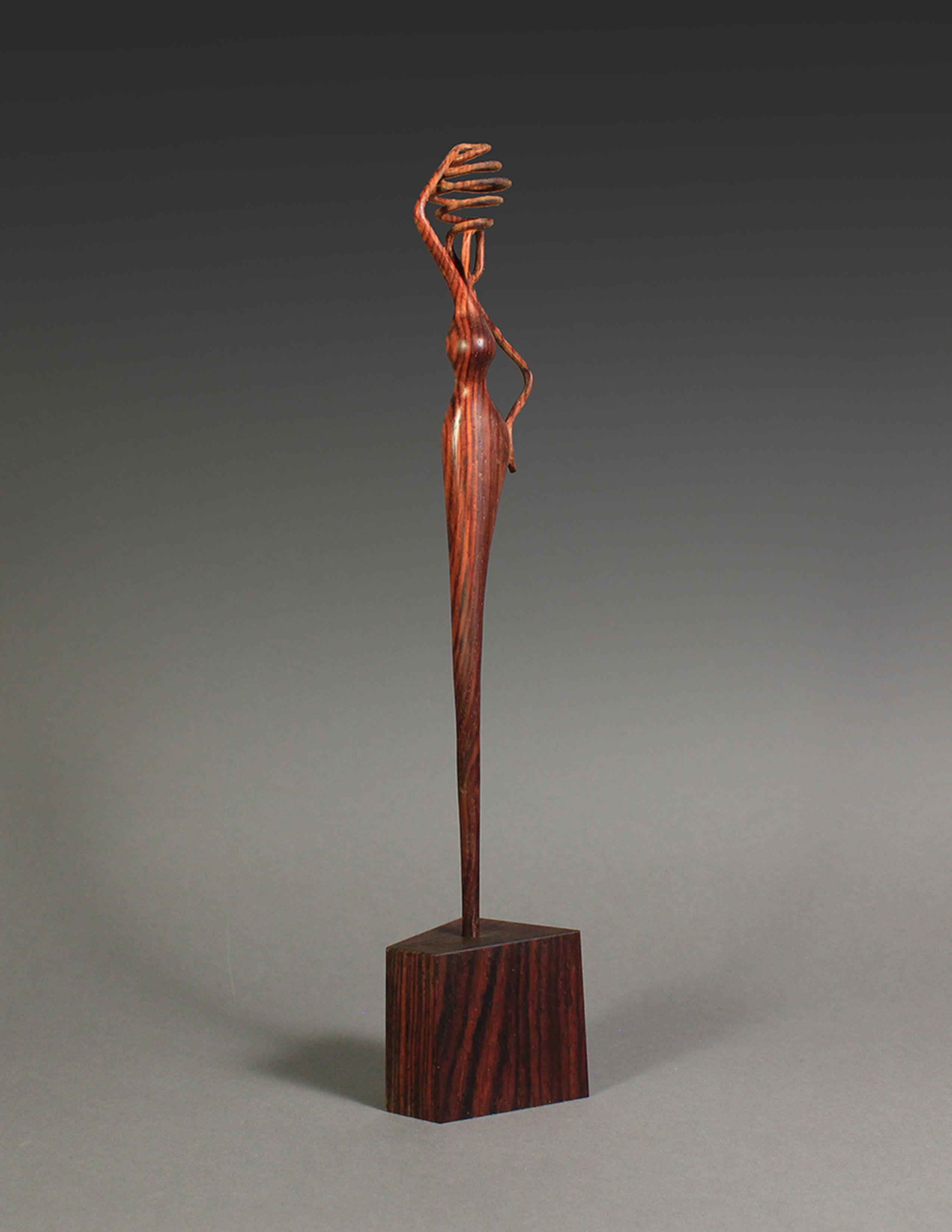 Carved Girl with a Jar, Cocobolo Wood sculpture by Nairi Safaryan For Sale