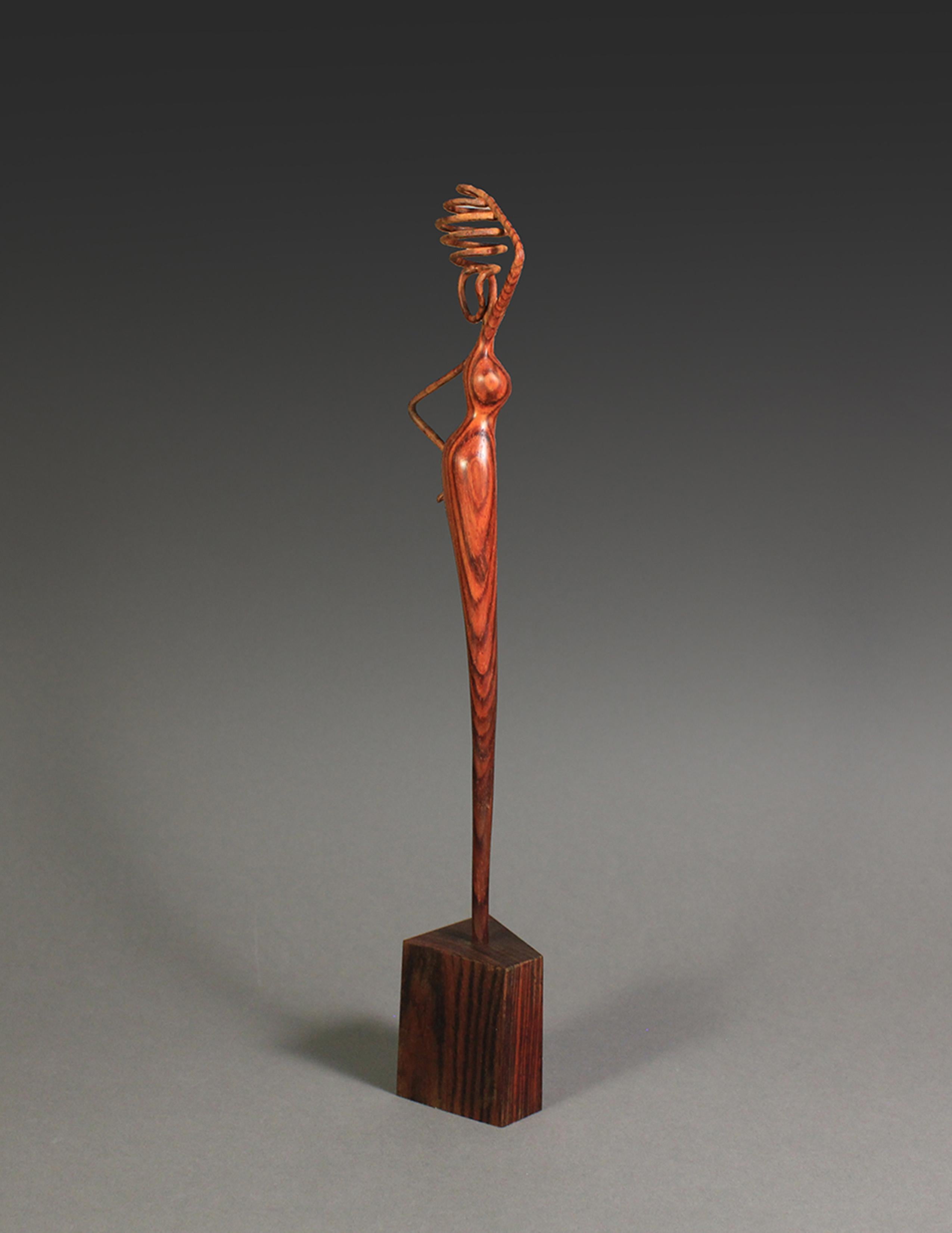 Girl with a Jar, Cocobolo Wood sculpture by Nairi Safaryan For Sale 1
