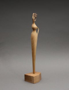 Girl with a Jug, Wood Sculpture by Nairi Safaryan