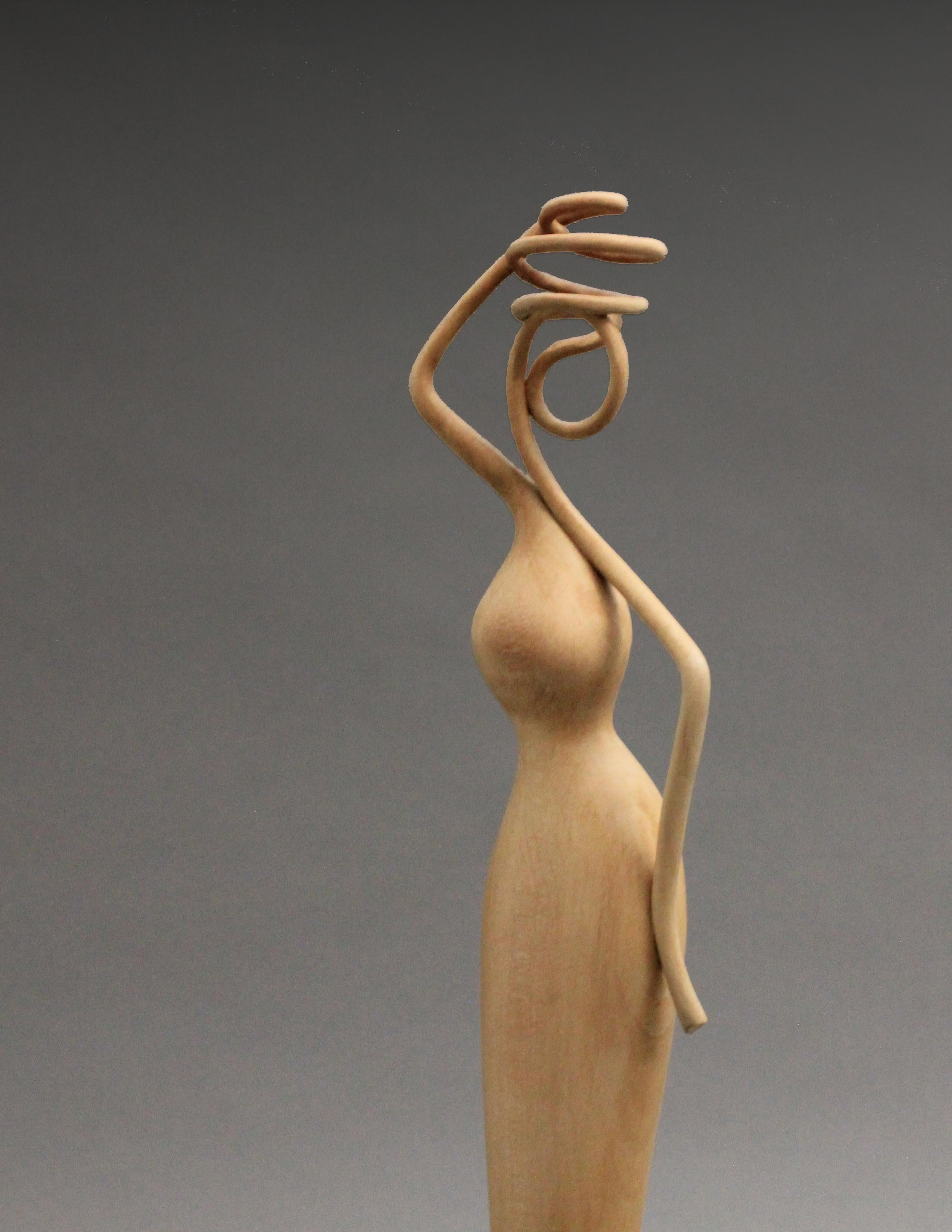 Carved Girl with a Jug, Wood Sculpture by Nairi Safaryan For Sale