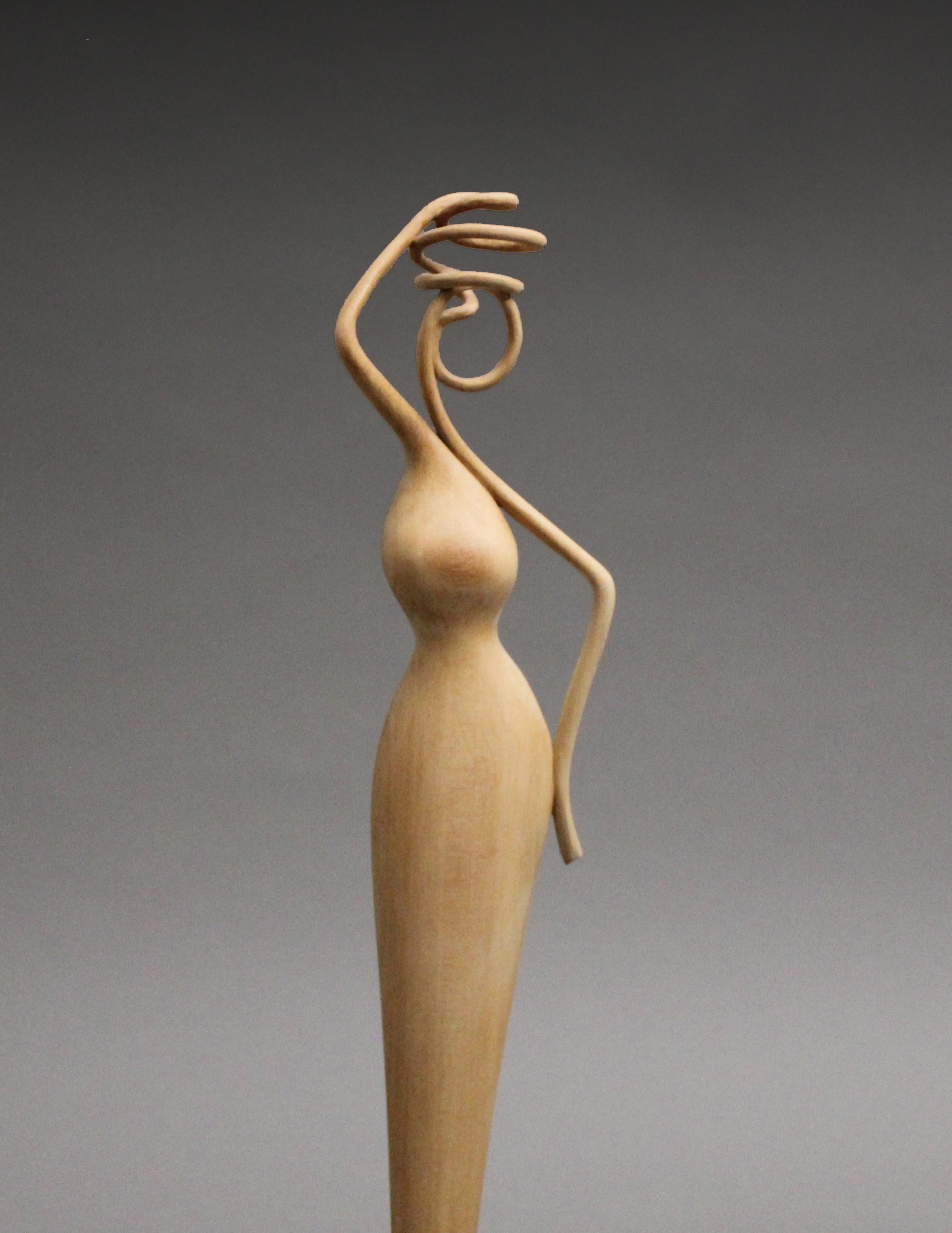 Contemporary Girl with a Jug, Wood Sculpture by Nairi Safaryan For Sale