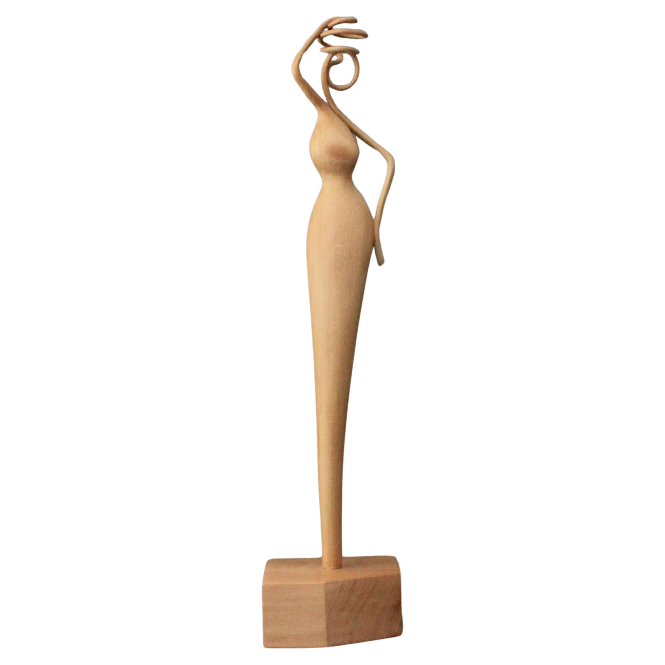 Girl with a Jug, Wood Sculpture by Nairi Safaryan For Sale