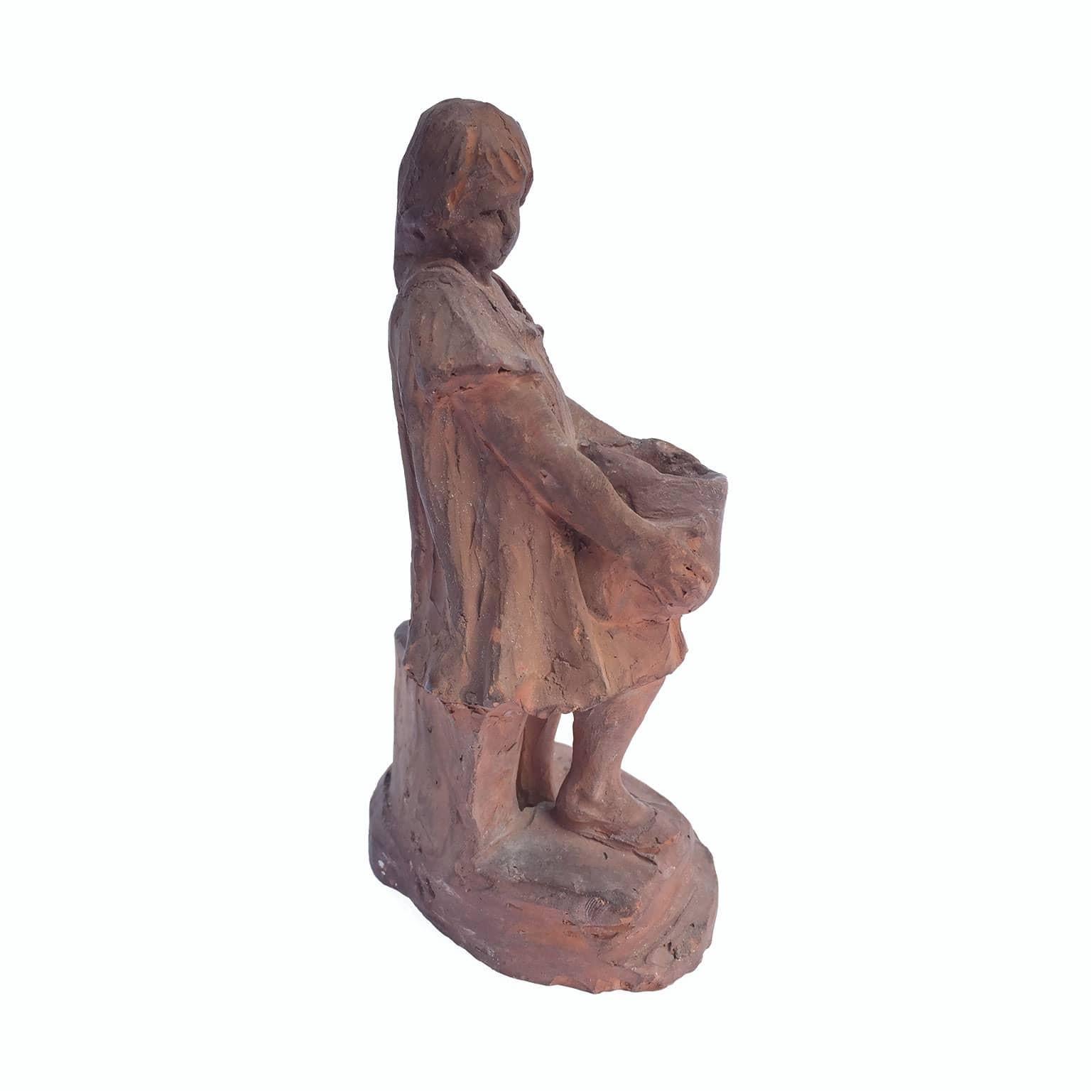 Early 20th Century moulded terracotta sculpture of a young girl with a water pot.

Signed on the base, G. Michieli,  by the Venetian sculptur Guglielmo Michieli (1855-1944). Good age related  condition. Signs of wear, minor chips.
This artwork is