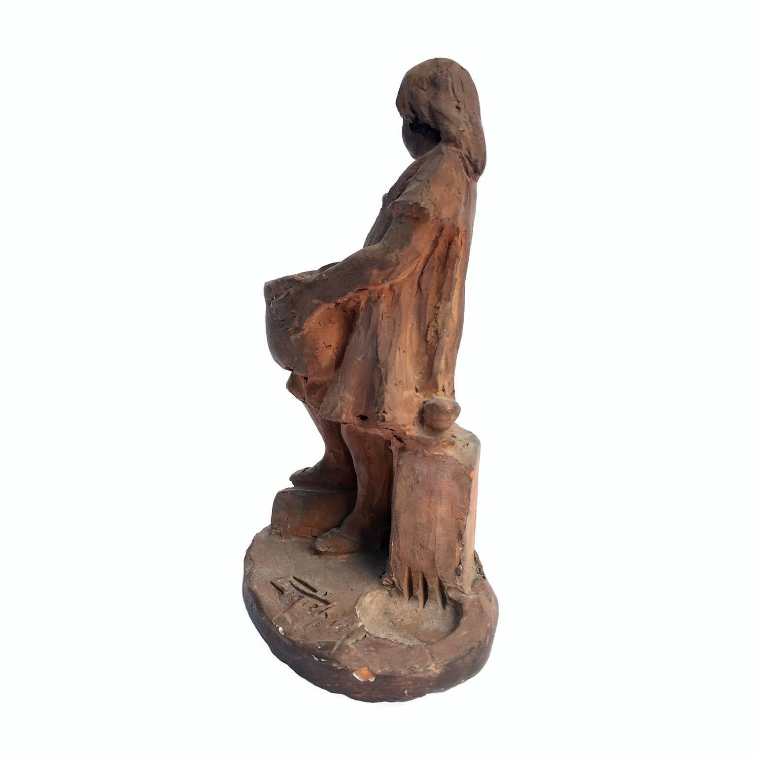 Italian Girl With a Water Pot Early 20th Century Sculpture by Venetian Michieli For Sale