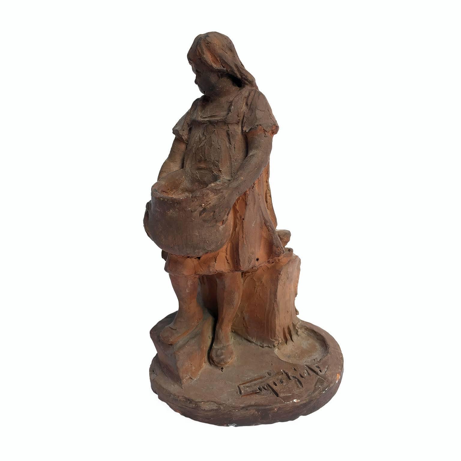 Girl With a Water Pot Early 20th Century Sculpture by Venetian Michieli In Good Condition For Sale In Milan, IT