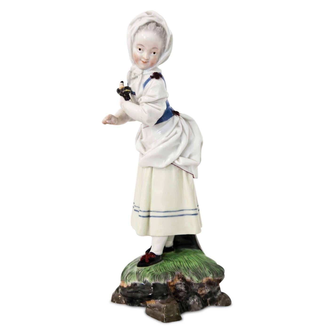 'Girl with Bonnet' Porcelain Figurine by Melchior, Höchst, 1770-1774