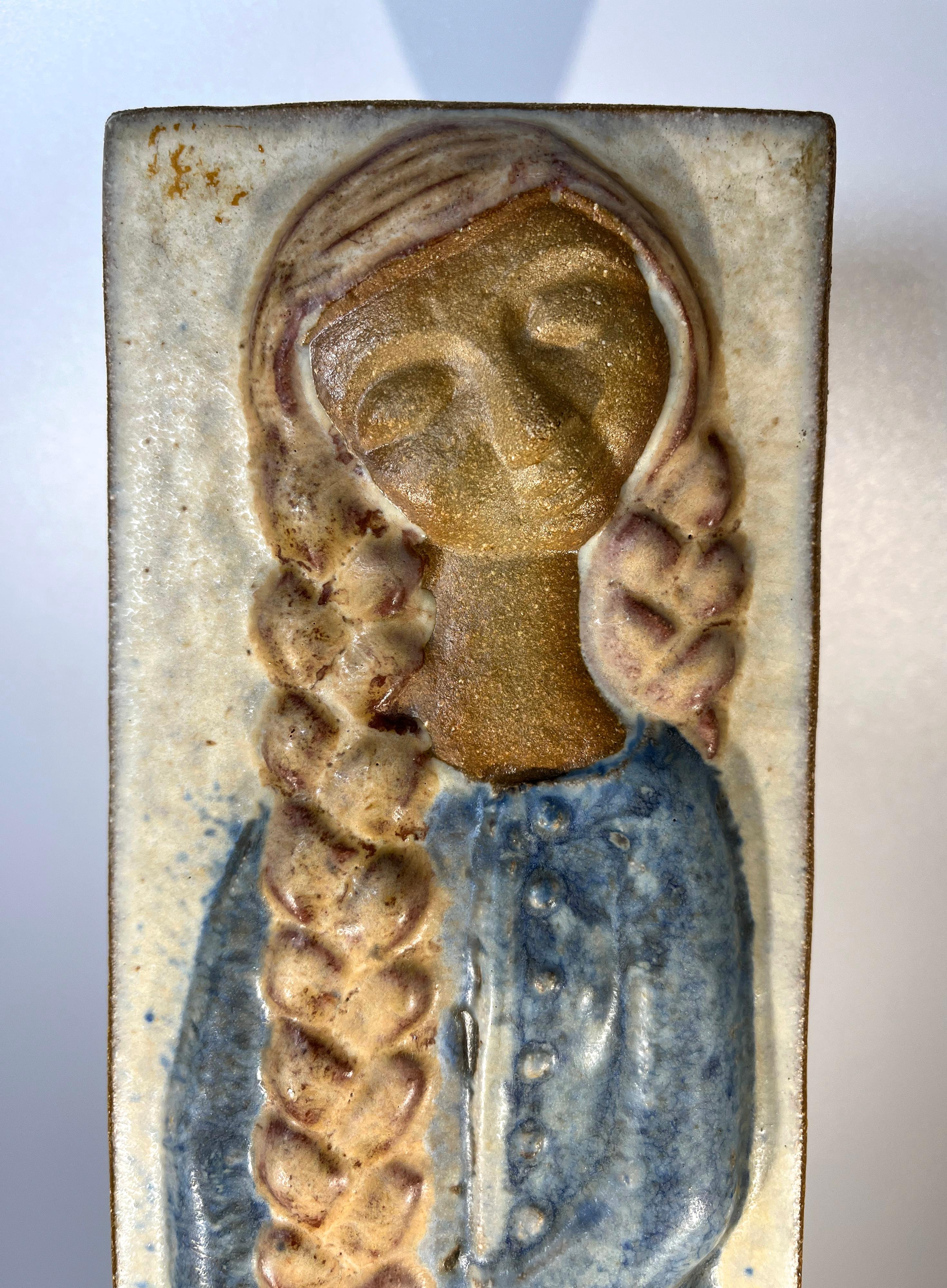 Mid-Century Modern Girl With Braid By Marianne Starck For Michael Andersen. Danish Wall Plaque For Sale