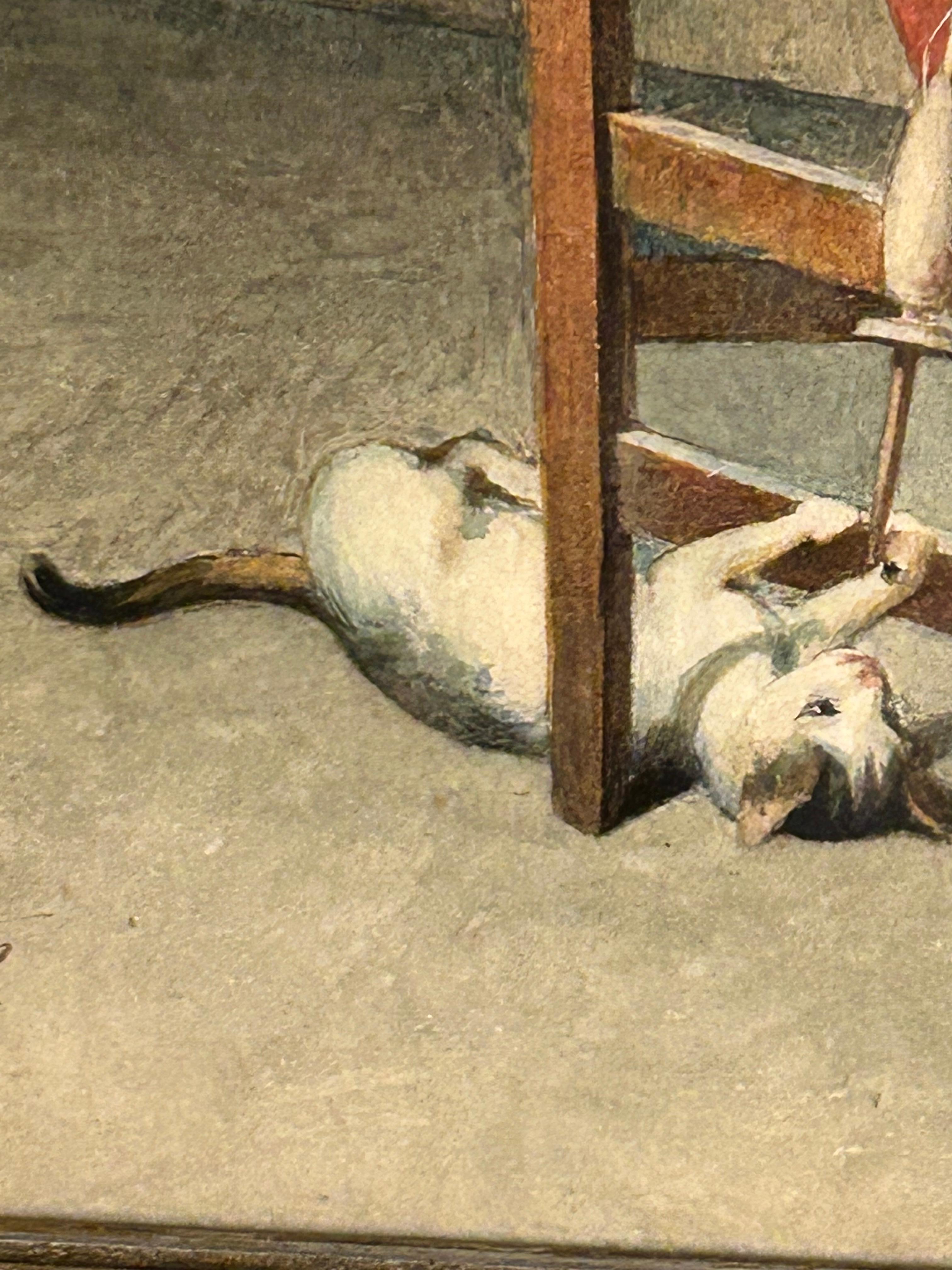 Mädchen mit Katze Girolamo Nattino 1842-1913 Aquarell im Angebot 2