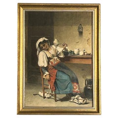 Niña con gato Girolamo Nattino 1842-1913 Acuarela
