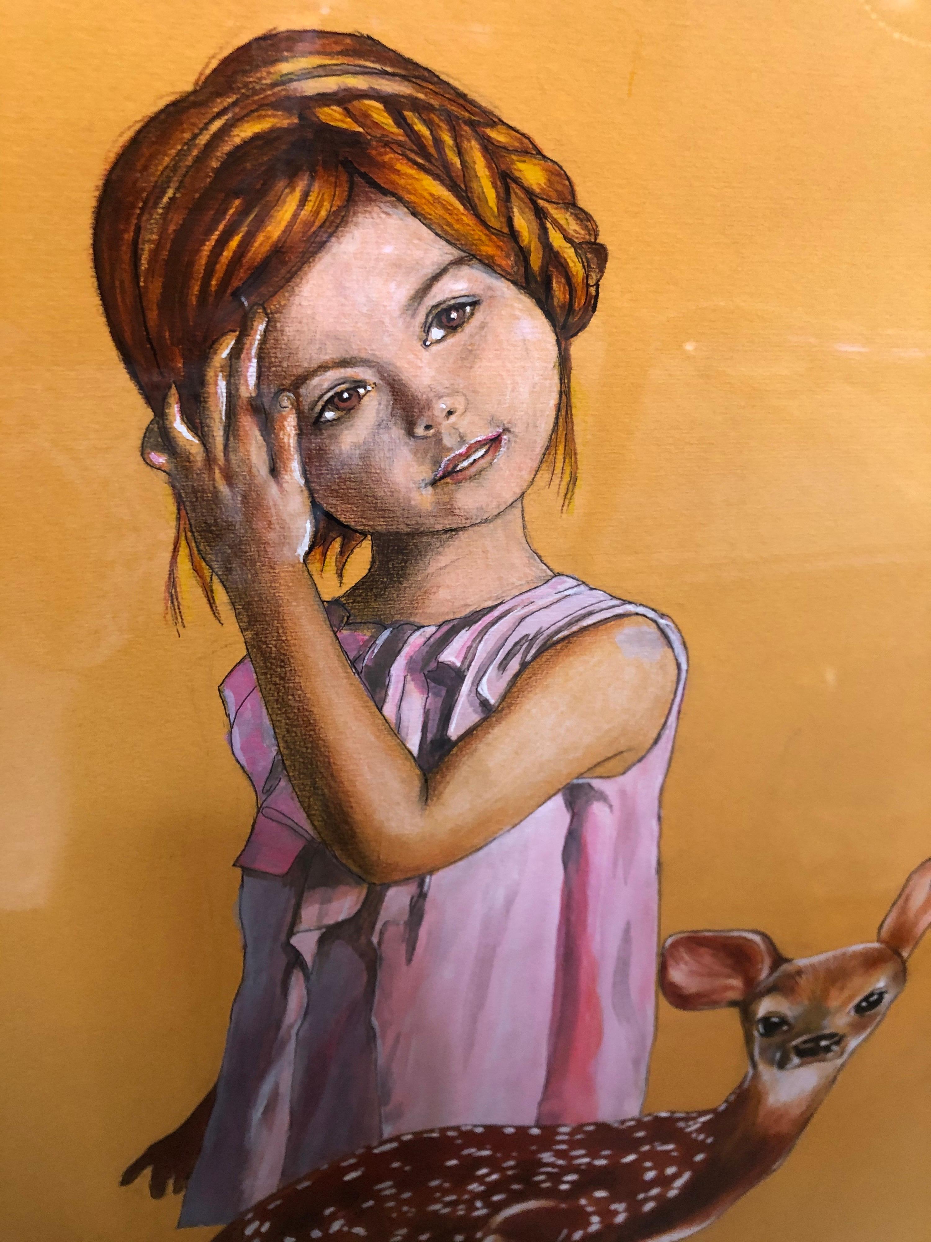 Girl with Fawn by Andy Pruna In Excellent Condition In Los Angeles, CA