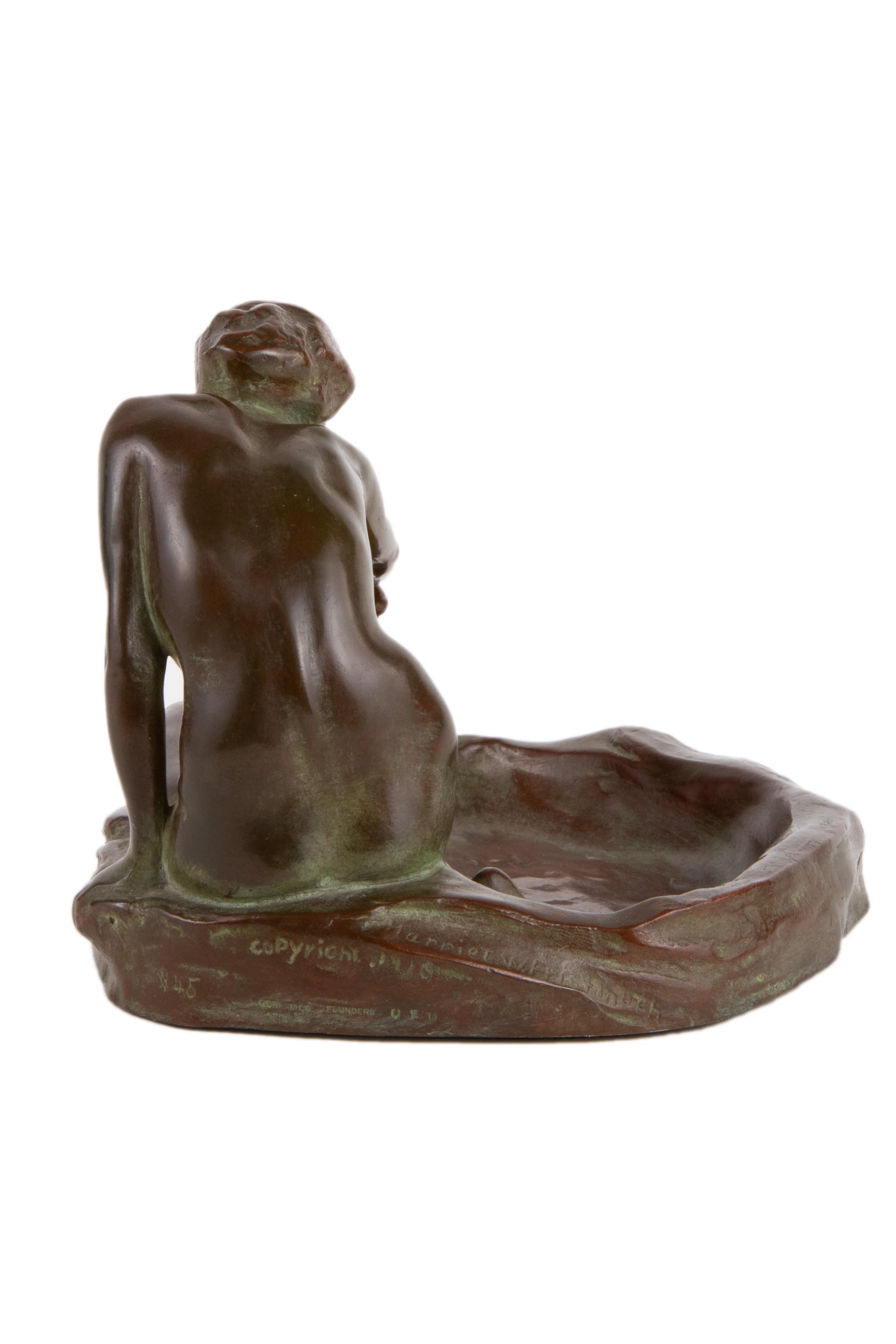 20th Century Girl with Frog American Art Nouveau Sculpture by, Harriet Whitney Frishmuth