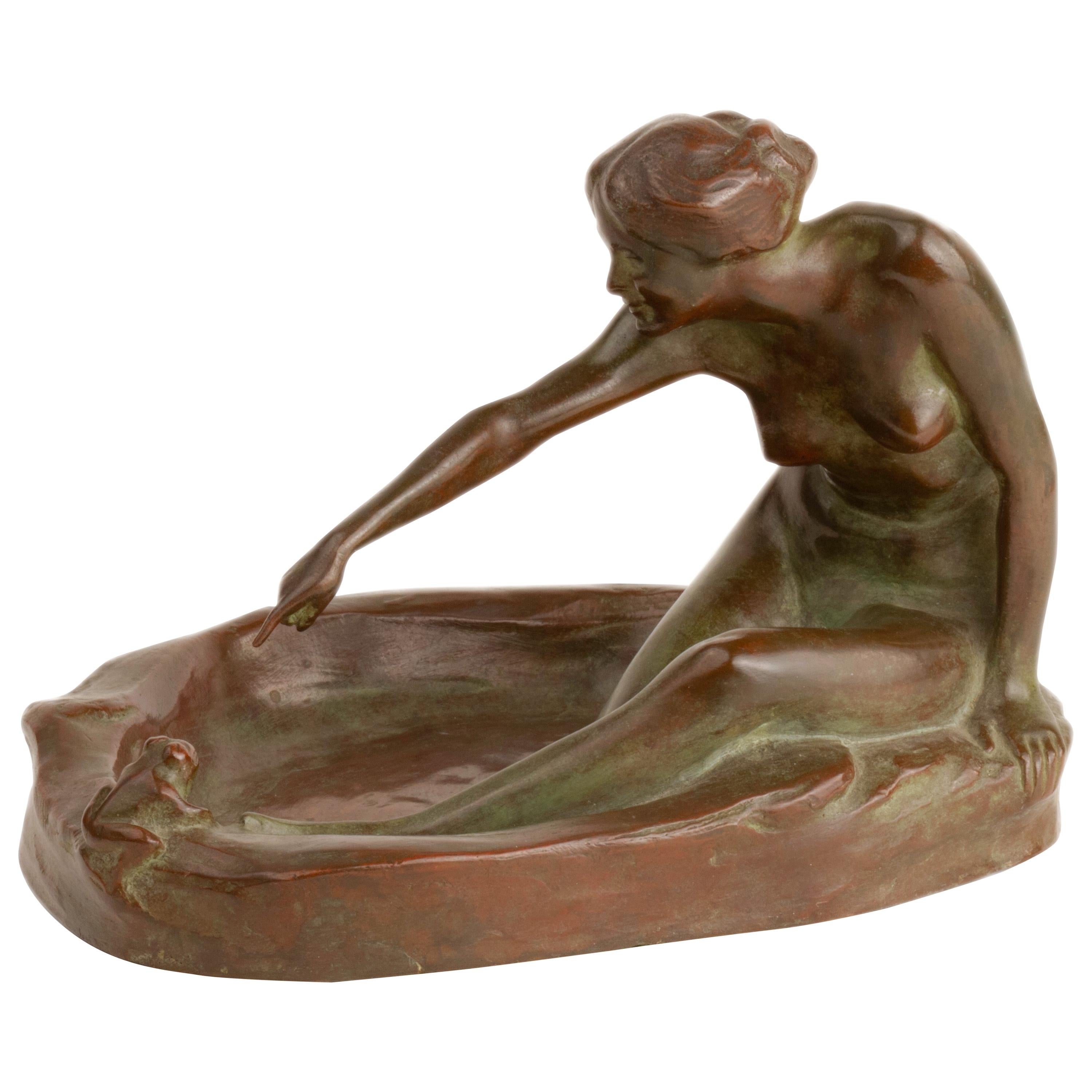 Girl with Frog American Art Nouveau Sculpture by, Harriet Whitney Frishmuth