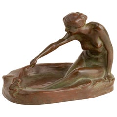 Girl with Frog American Art Nouveau Sculpture by, Harriet Whitney Frishmuth