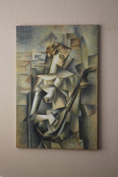 "Girl With Mandolin" Painting Pablo Picasso Re-creation. Sela Cubist Art Decor