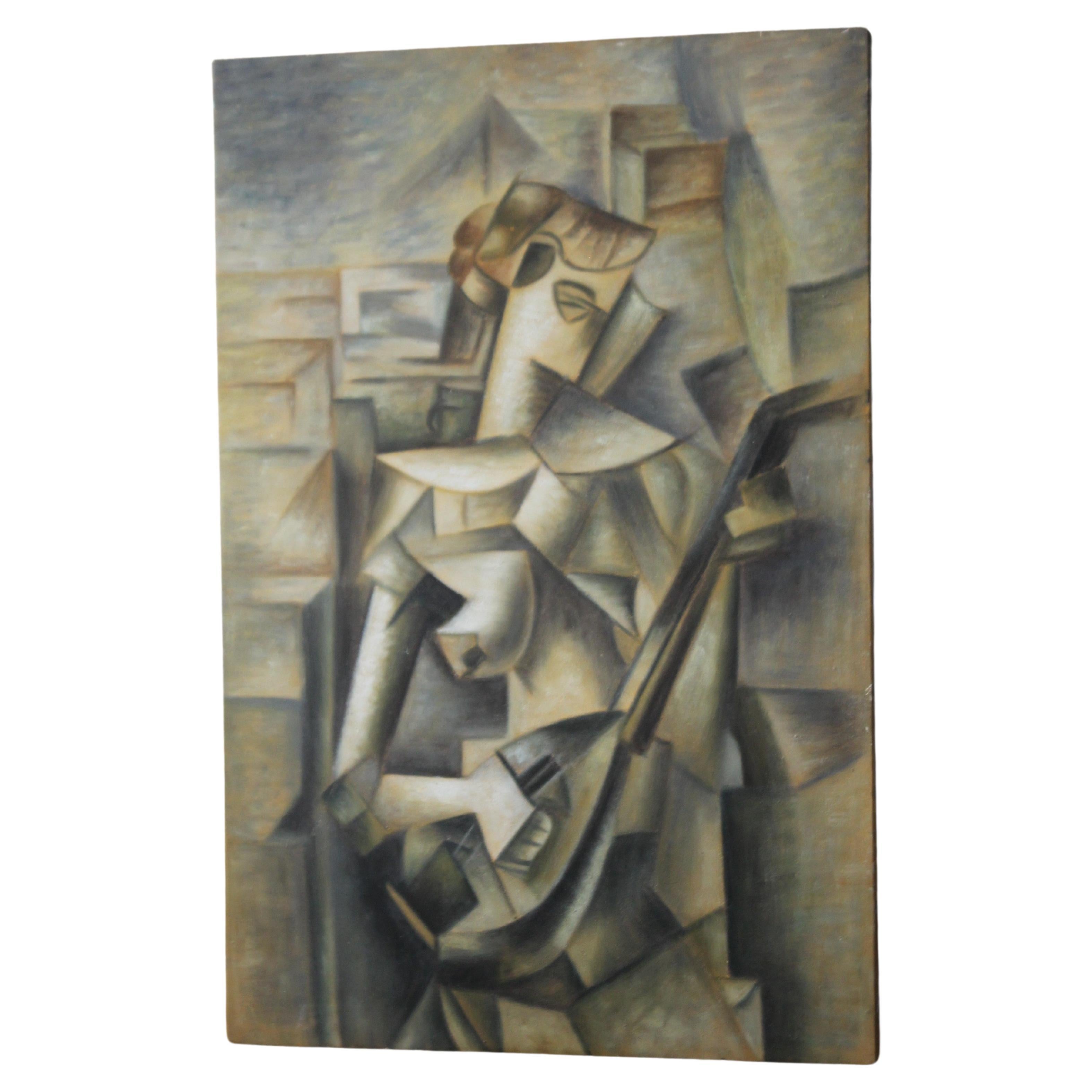 "Girl With Mandolin" Painting Pablo Picasso Re-creation. Sela Cubist Art Decor For Sale