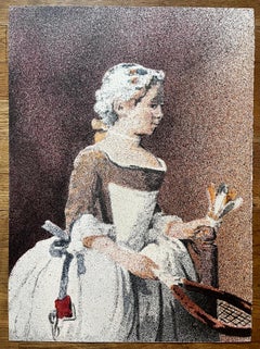 "Girl with Racquet and Shuttlecock"  Lithograph by J. Clem Clarke, signed, 1969