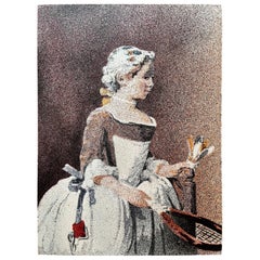 "Ragazza con racchetta e volano"  Litografia di J. Clark Clarke, firmata, 1969