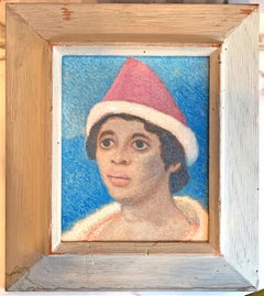 "La jeune fille au chapeau rouge:: un portrait aux couleurs vives:: en bleu et rouge:: de Julius Bloch