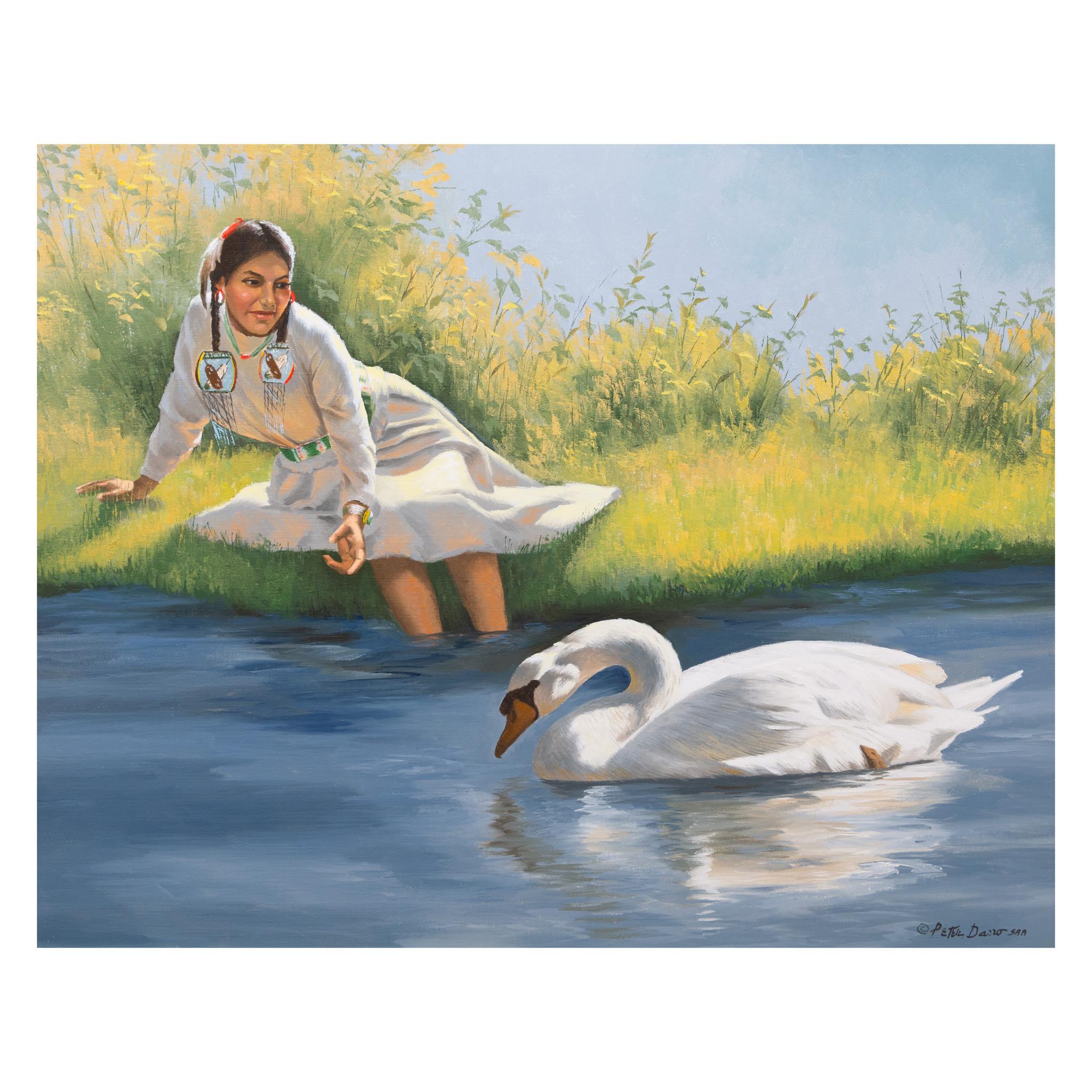 girl with swan painting