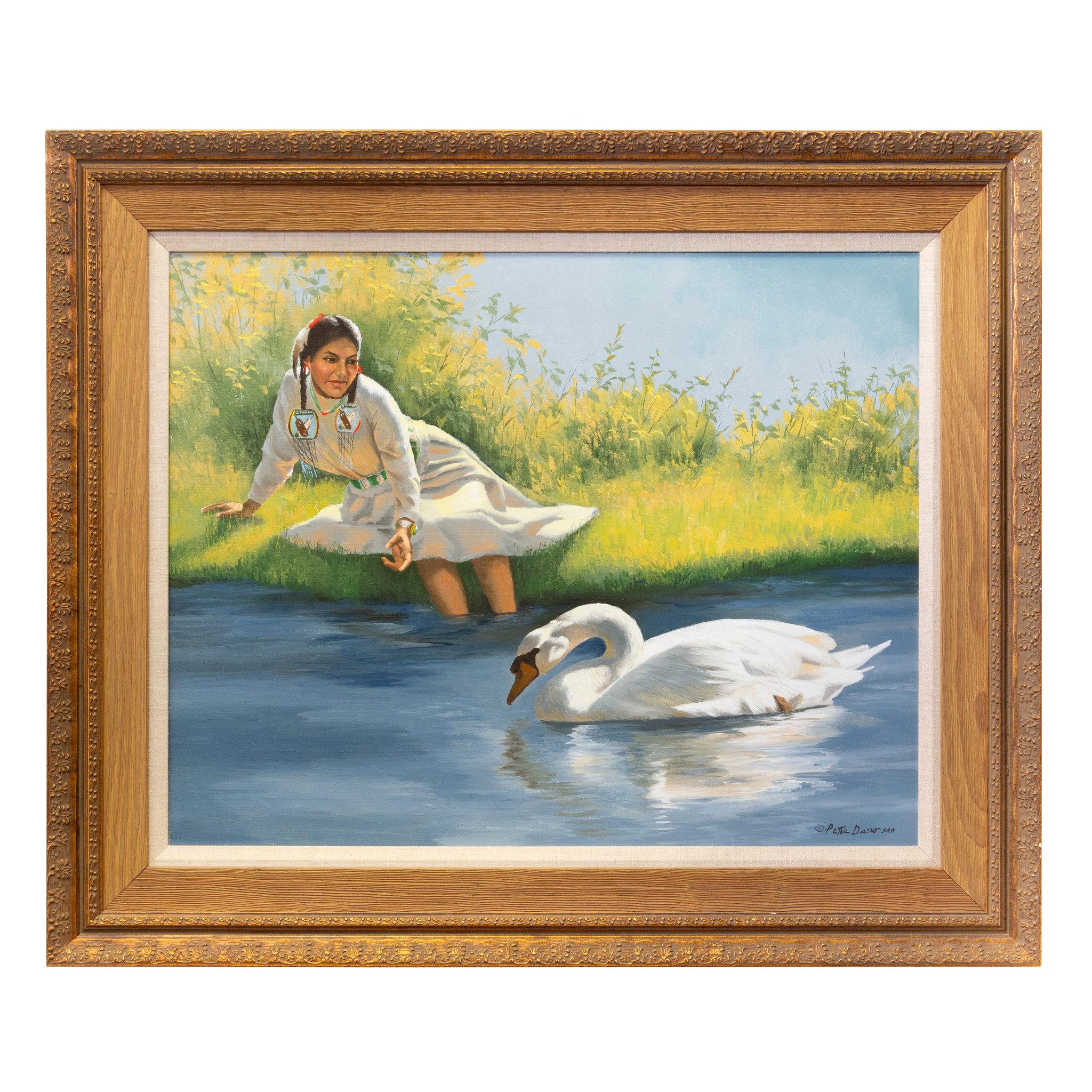 „Mädchen mit Schwan“, Original-Ölgemälde von Peter Darro
