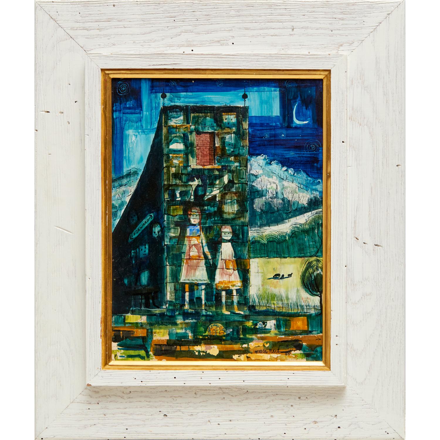 Thomas Reilly Dibble (estadounidense, 1898-1991), Chicas en el muro de piedra, 1954
Óleo sobre tabla. Firmado abajo a la derecha: T. Reilly Dibble '54. Titulado y firmado al dorso: 