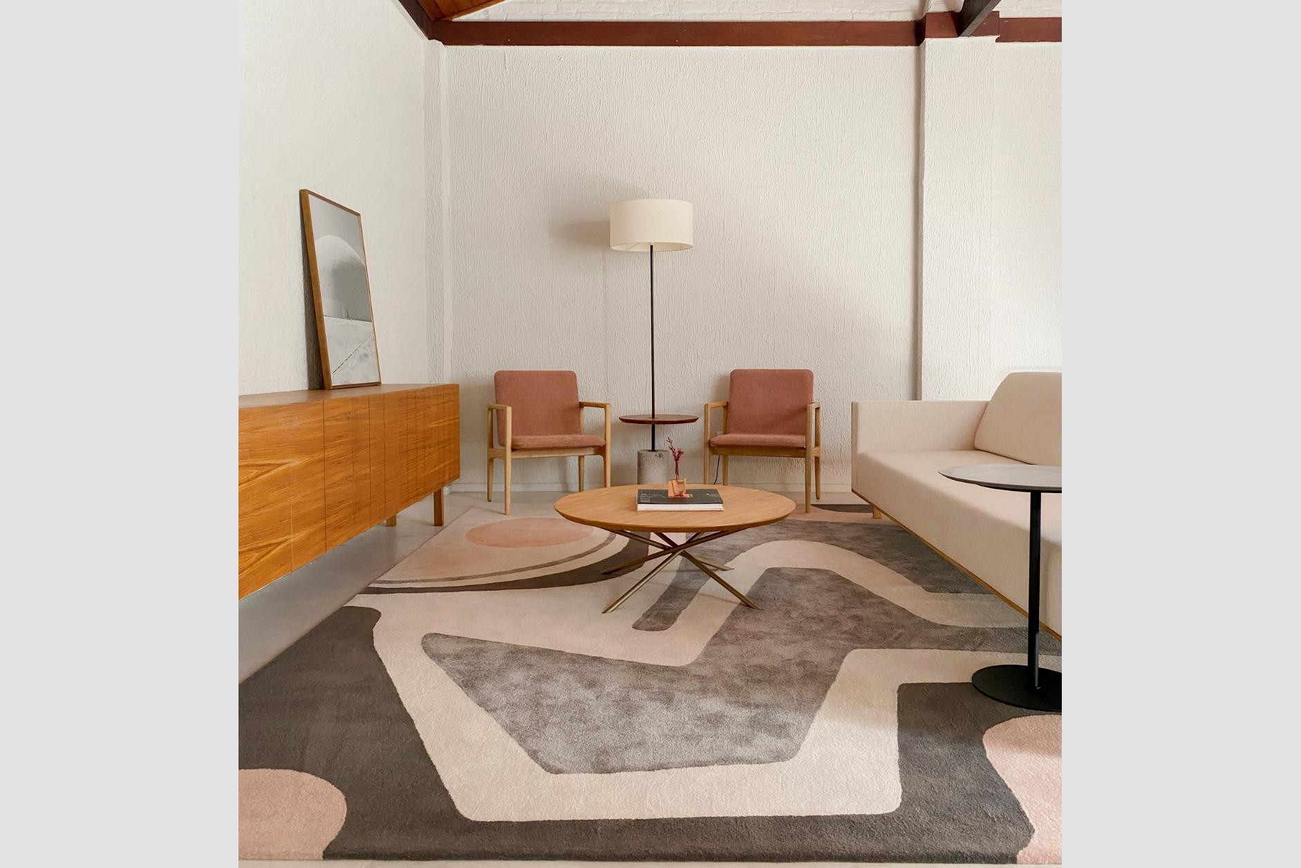 Woodwork Giro Minimalist Floor Lamp In Painted Steel, in natural wood and concrete base For Sale