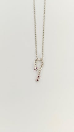 Necklace with Question Mark Pendant in 18K White Gold, Diamonds and Rubies