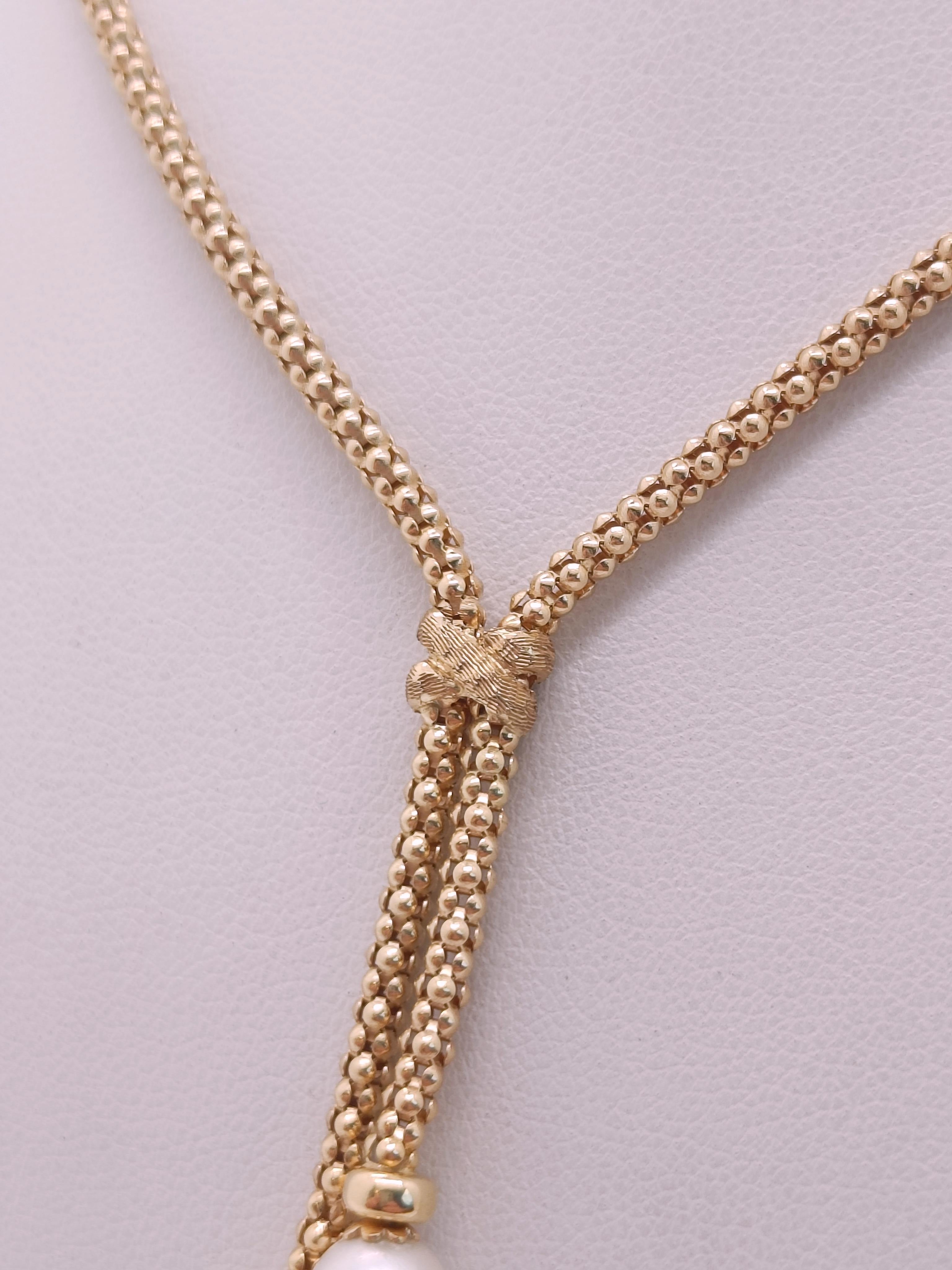 Necklace with Dangling Pearls in 18k Yellow Gold For Sale 1