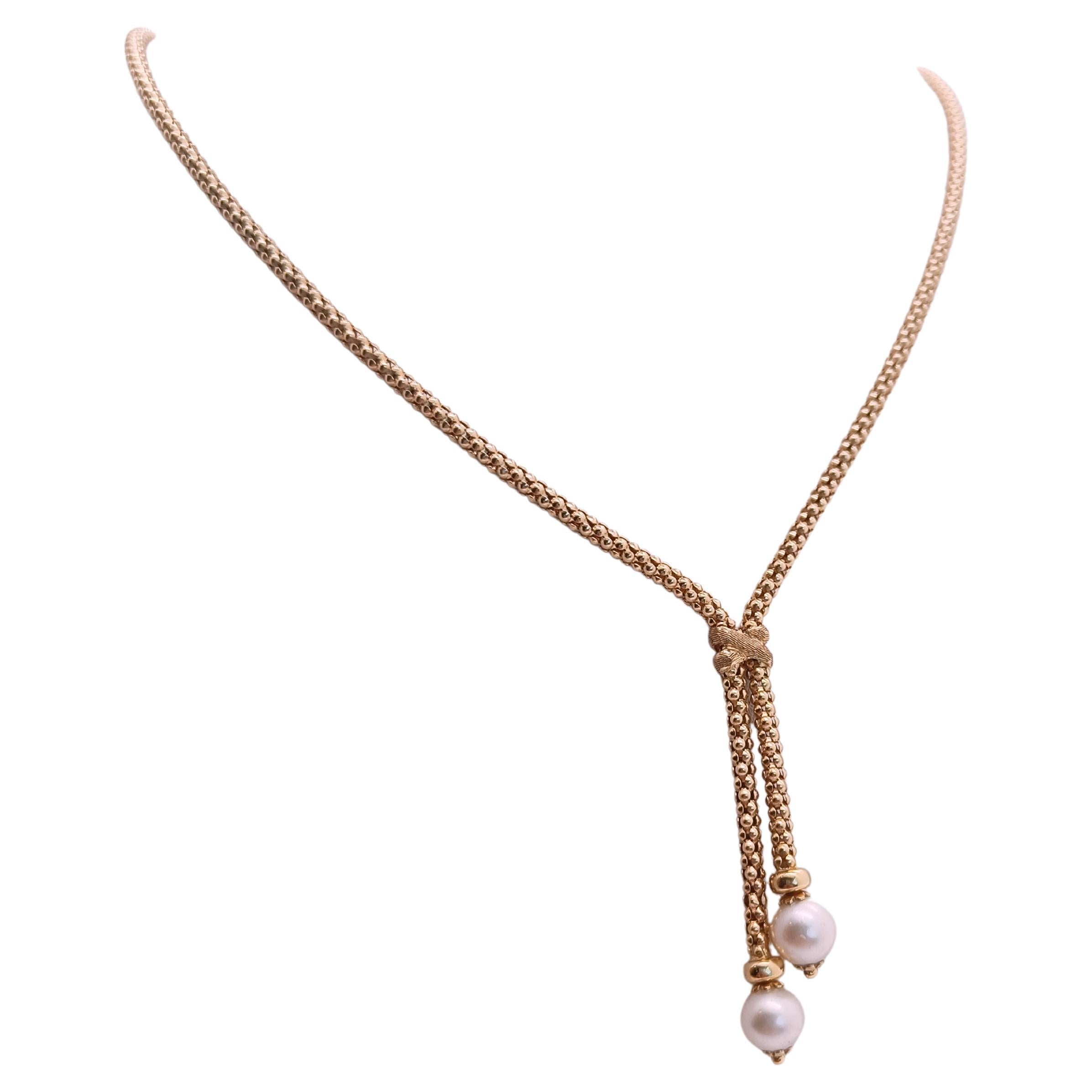 Necklace with Dangling Pearls in 18k Yellow Gold