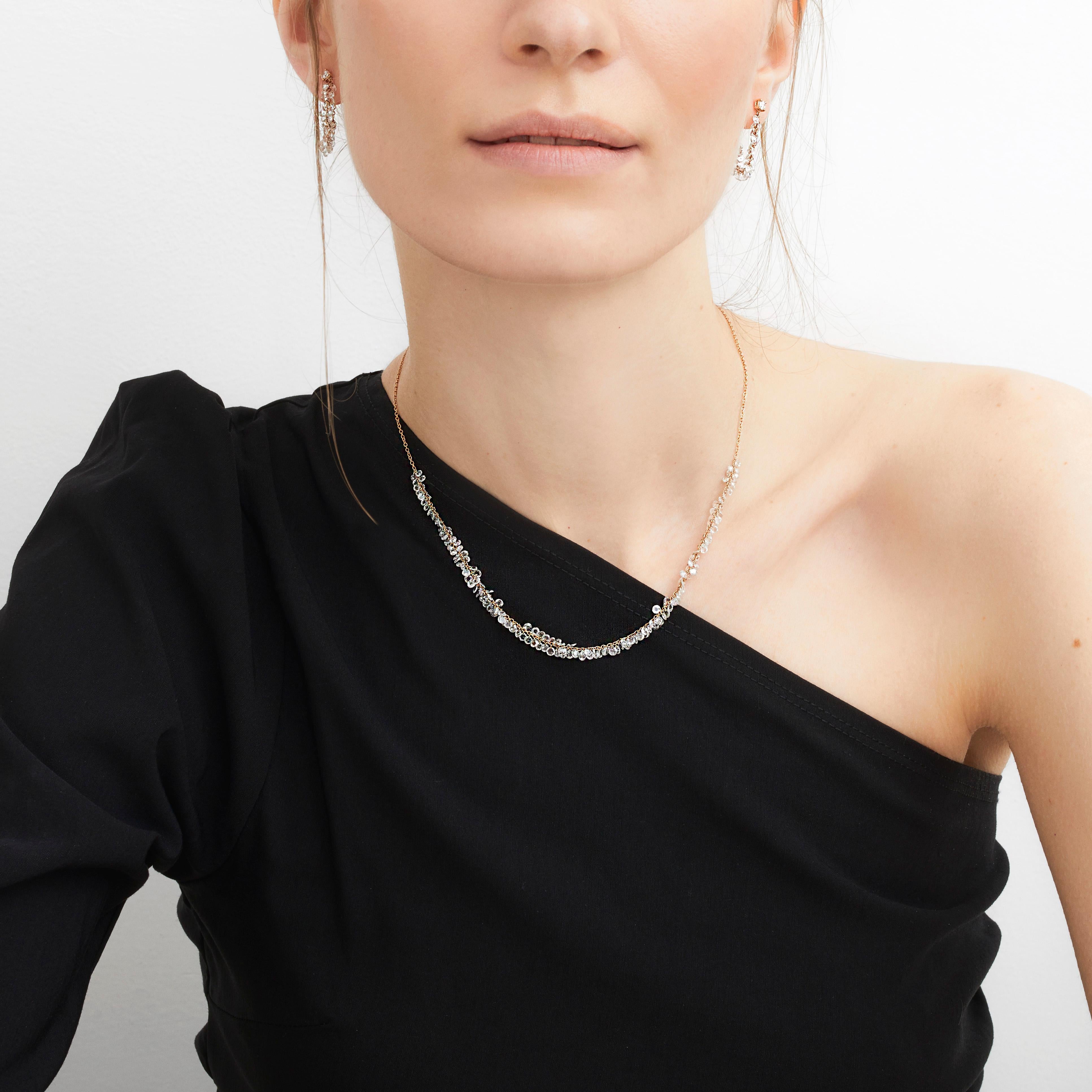 Modern Constellation necklace in white gold and rose-cut diamonds For Sale