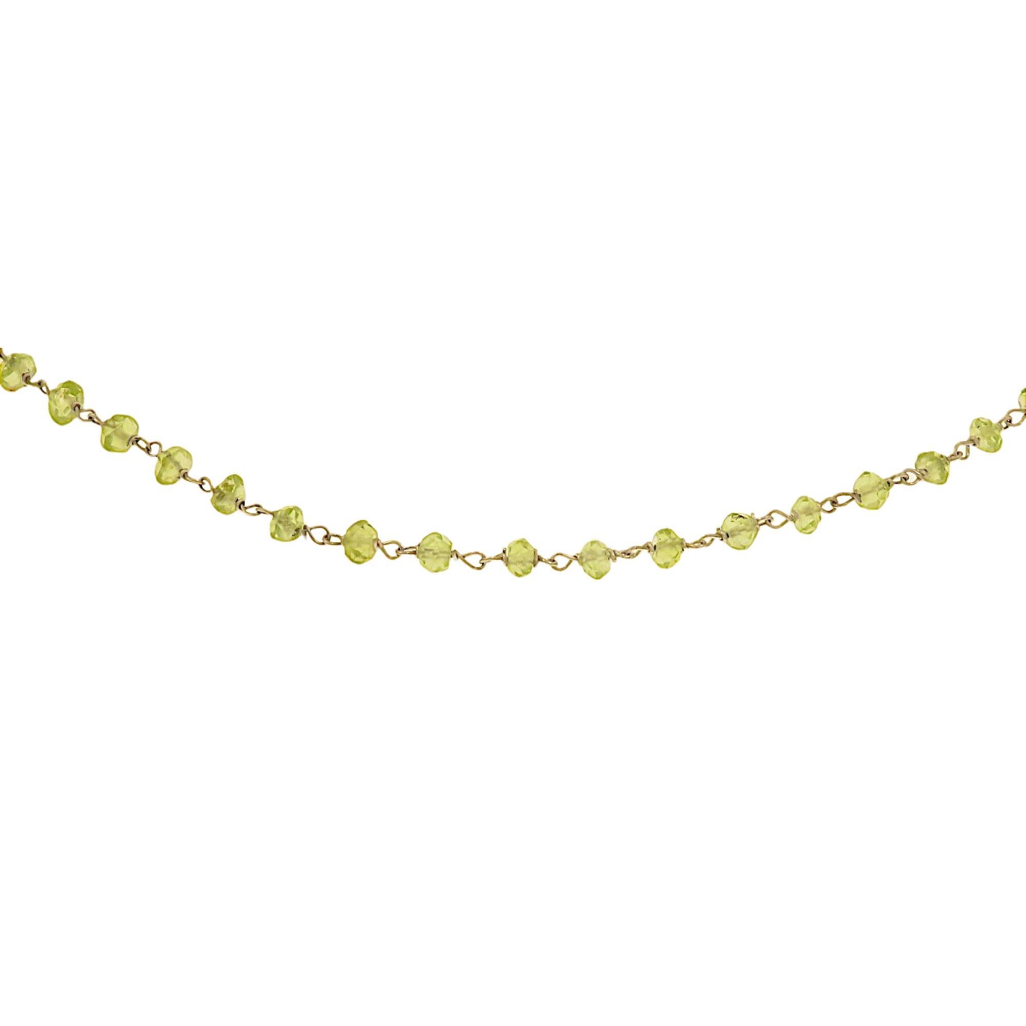 Necklace formed of small 3 mm / 0.118 inches peridot nuggets threaded into 18k white gold. The choker was handcrafted by Botta Gioielli in Milan, has the 750 mark of 18k gold and the 716MI mark of Botta Gioielli. The total length is 40 cm / 15.748