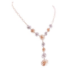 18k White and Yellow Gold necklace with carved flowers and removable pendant