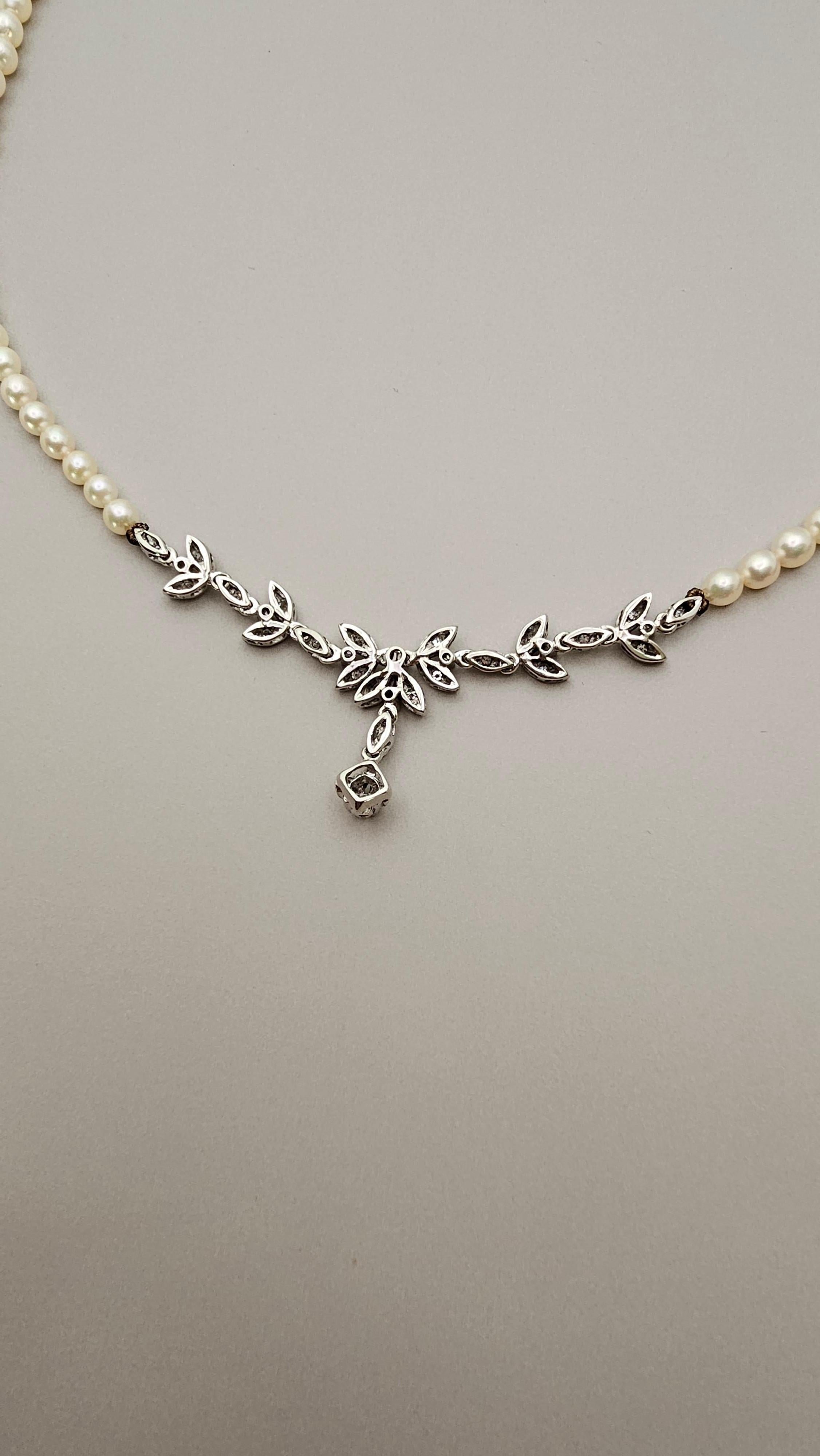 White Gold, Japanese Pearls and Diamonds Necklace For Sale 2