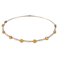 Collier ras du cou en or blanc 18 carats et saphirs jaunes