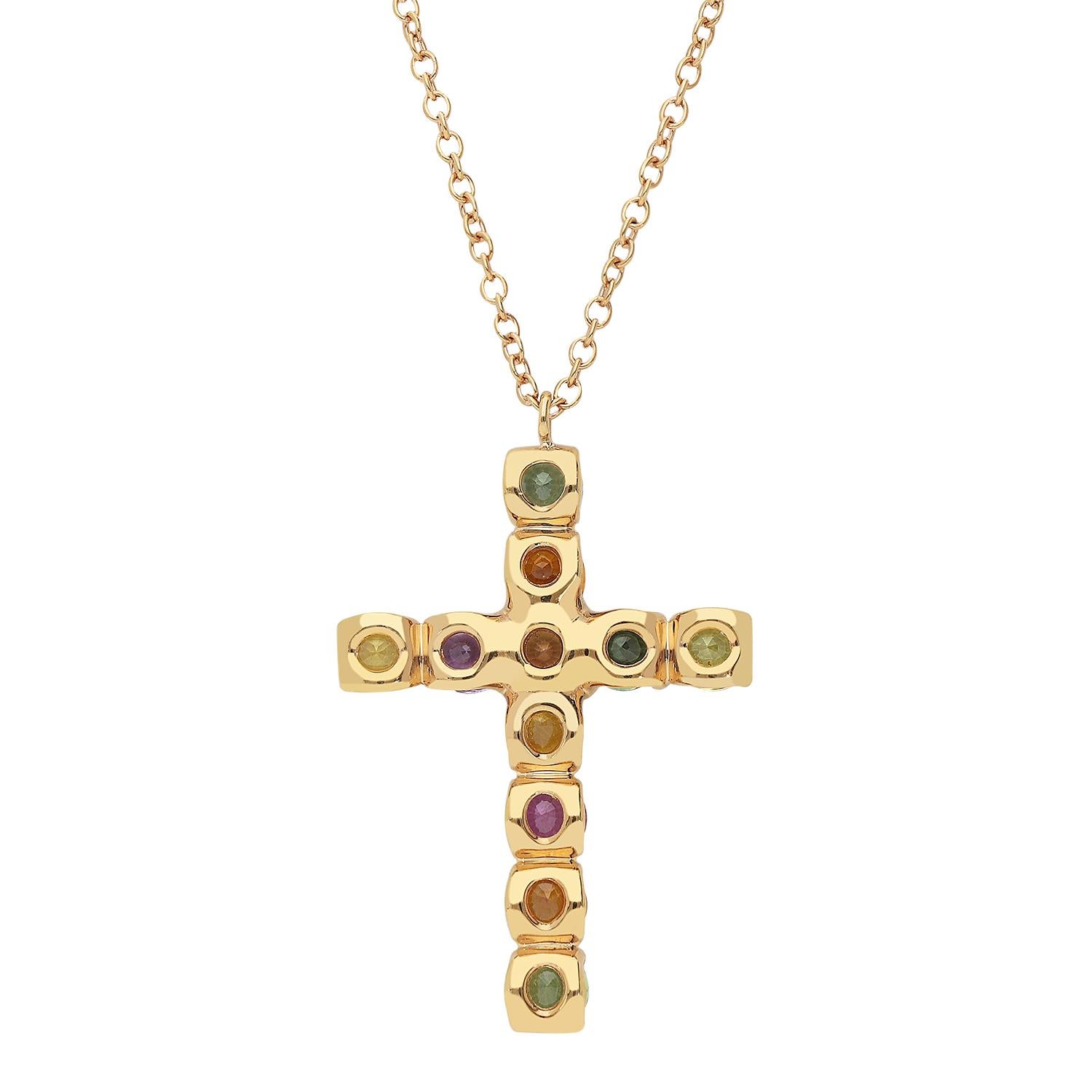 Brilliant Cut Pendant necklace with 18kt rose gold cross pendant For Sale