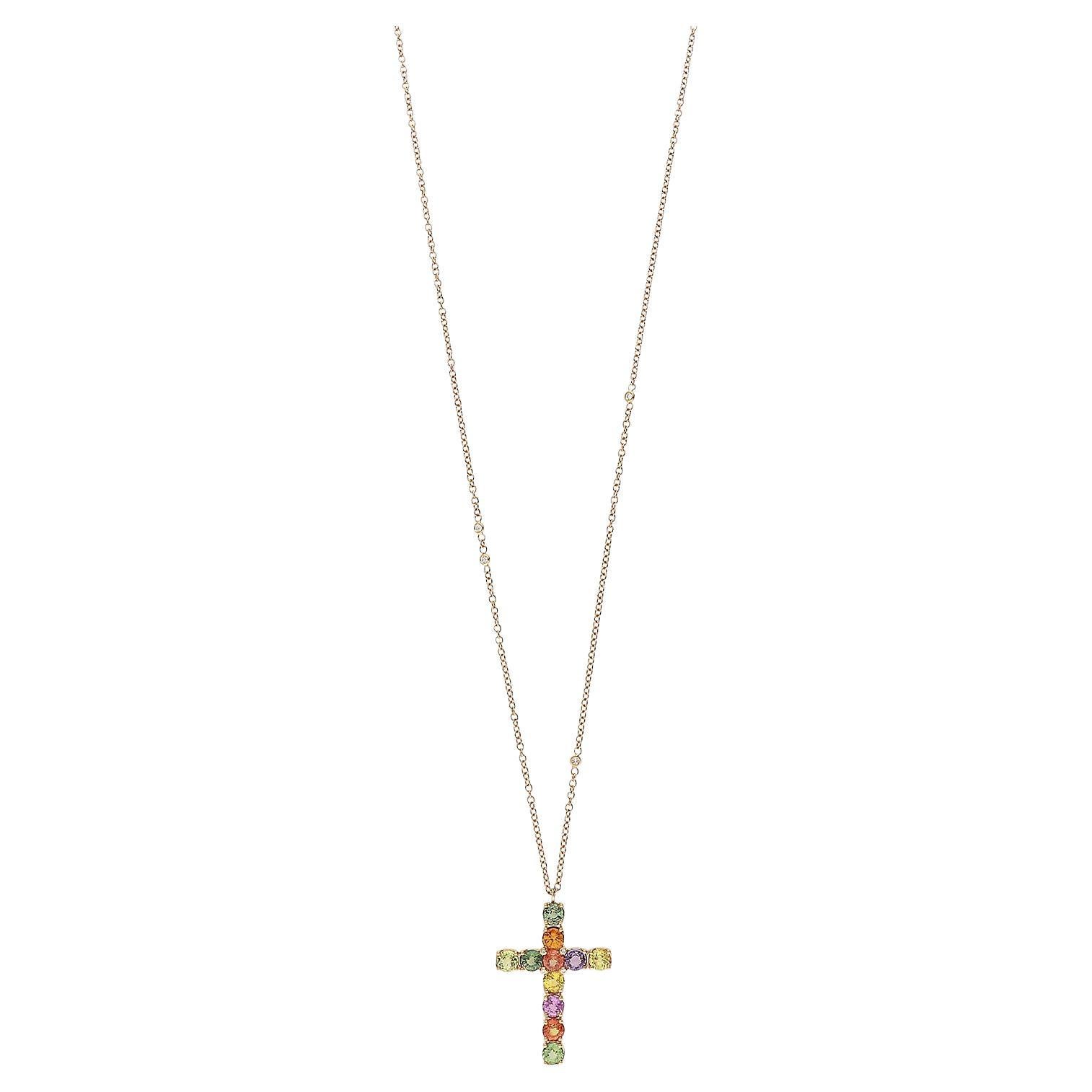 Collier pendentif croix en or rose 18kt en vente