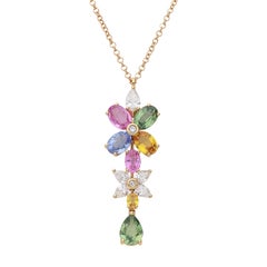 18kt Rose Gold Necklace Pendant with White Diamonds and Multicolor Sapphires