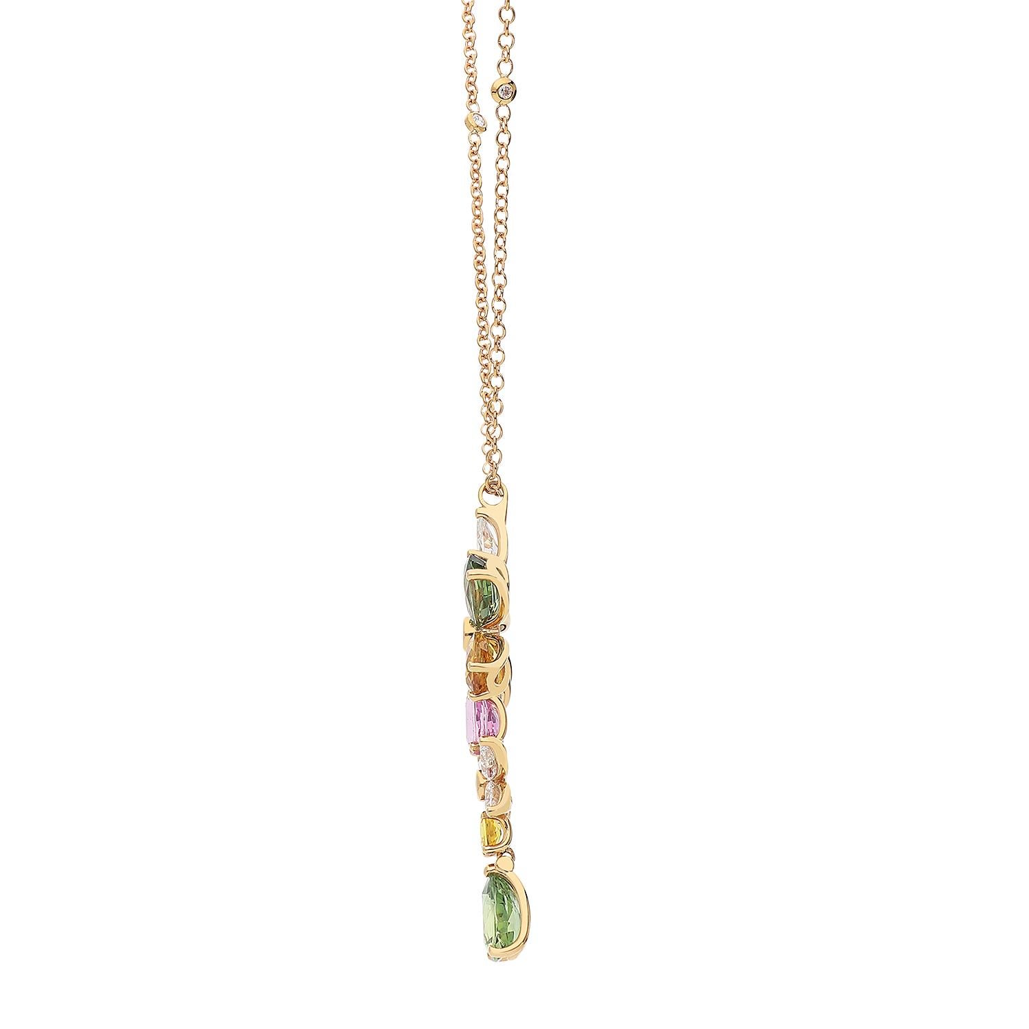 Contemporary 18kt Rose Gold Necklace Pendant with White Diamonds and Multicolor Sapphires For Sale